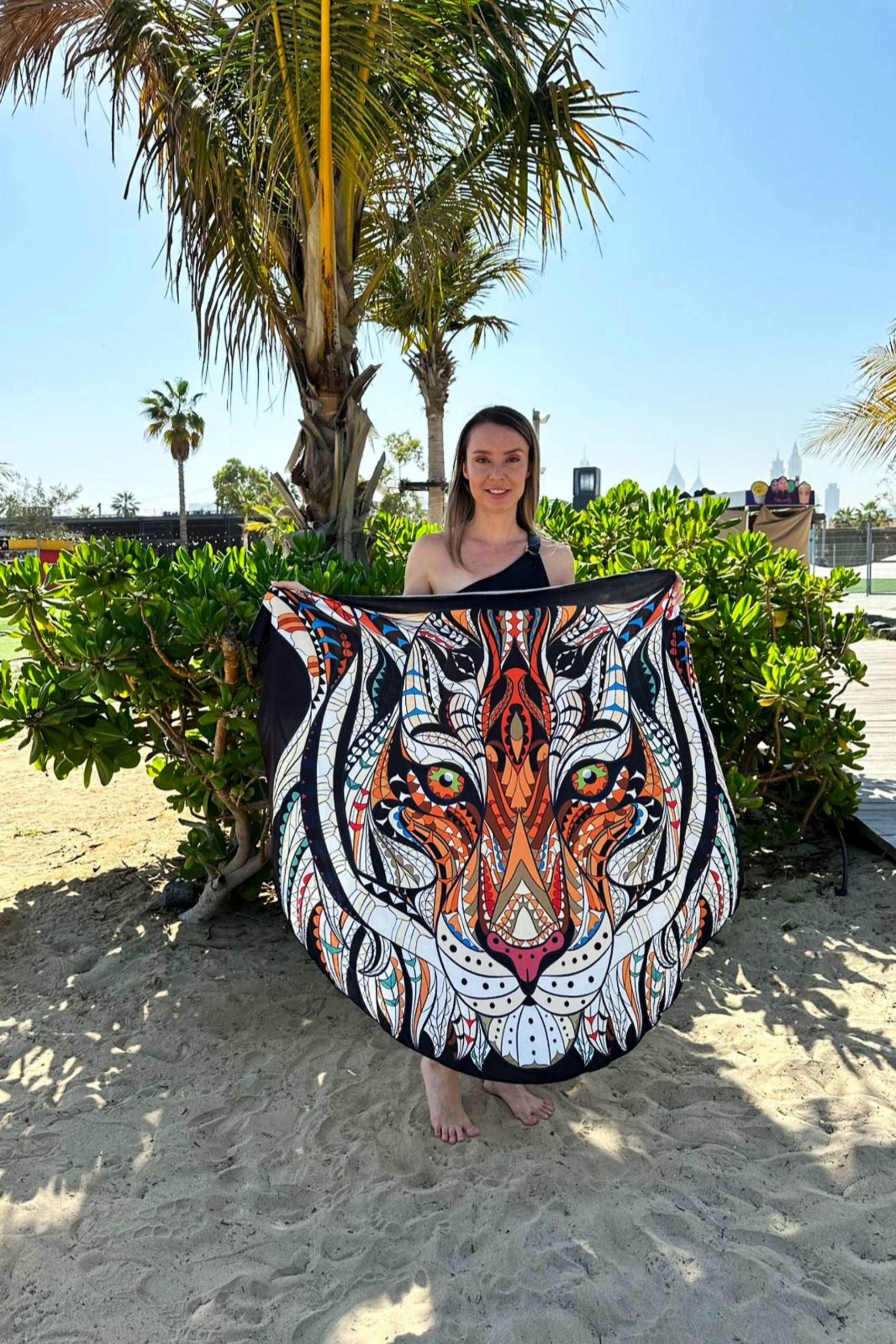 Butterfly Style Beach Pareo with Tiger Pattern.باريو الشاطئ بأسلوب الفراشة مع نقشة النمر