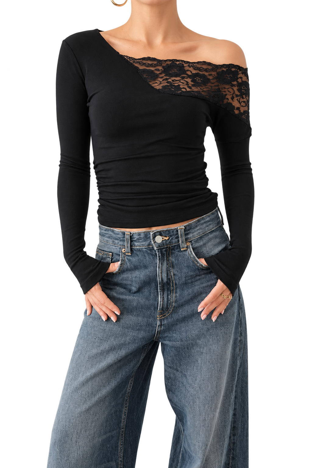 Midnight Lace Off-Shoulder Top