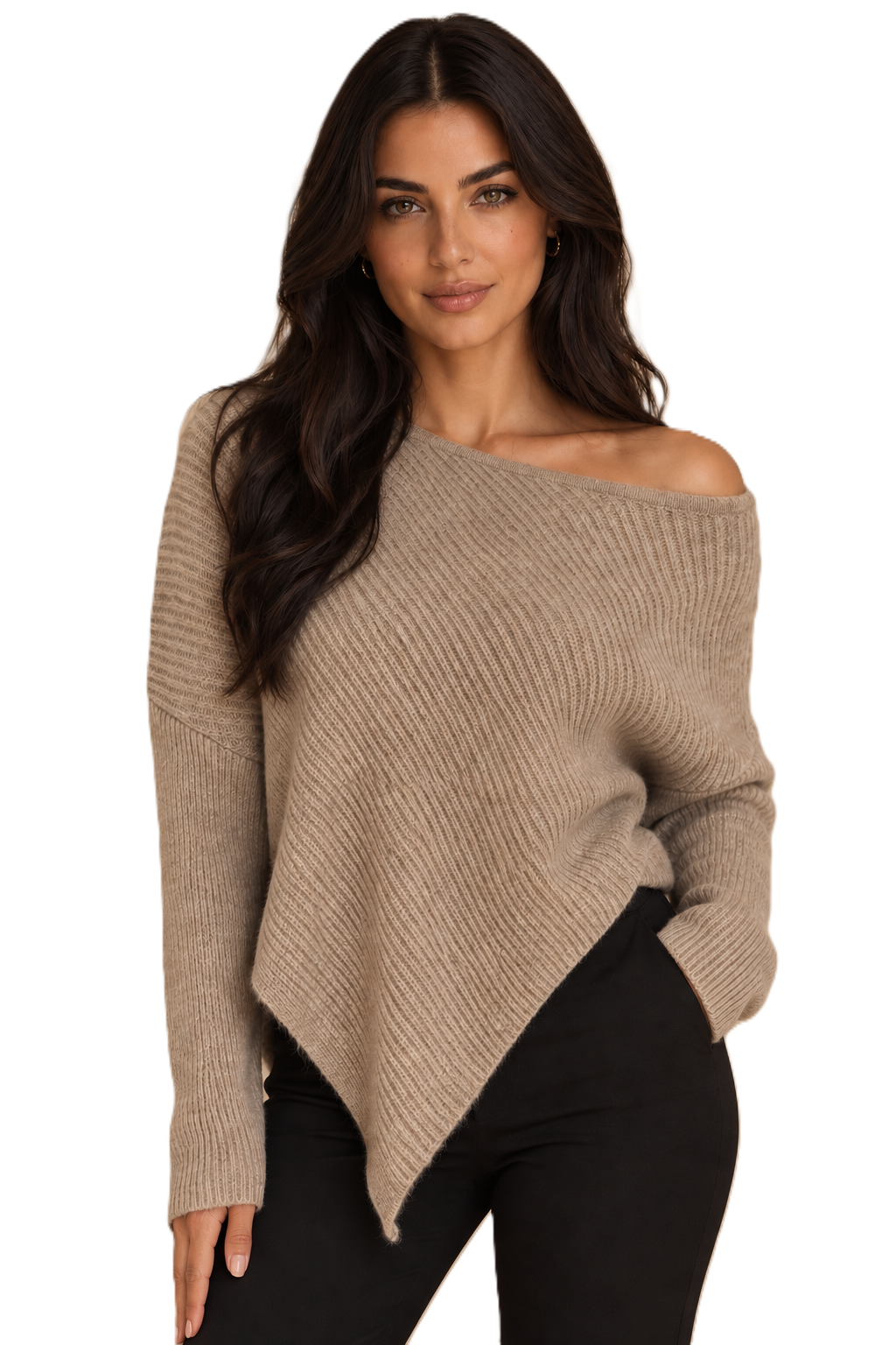 Beige Asymmetric Knit Top