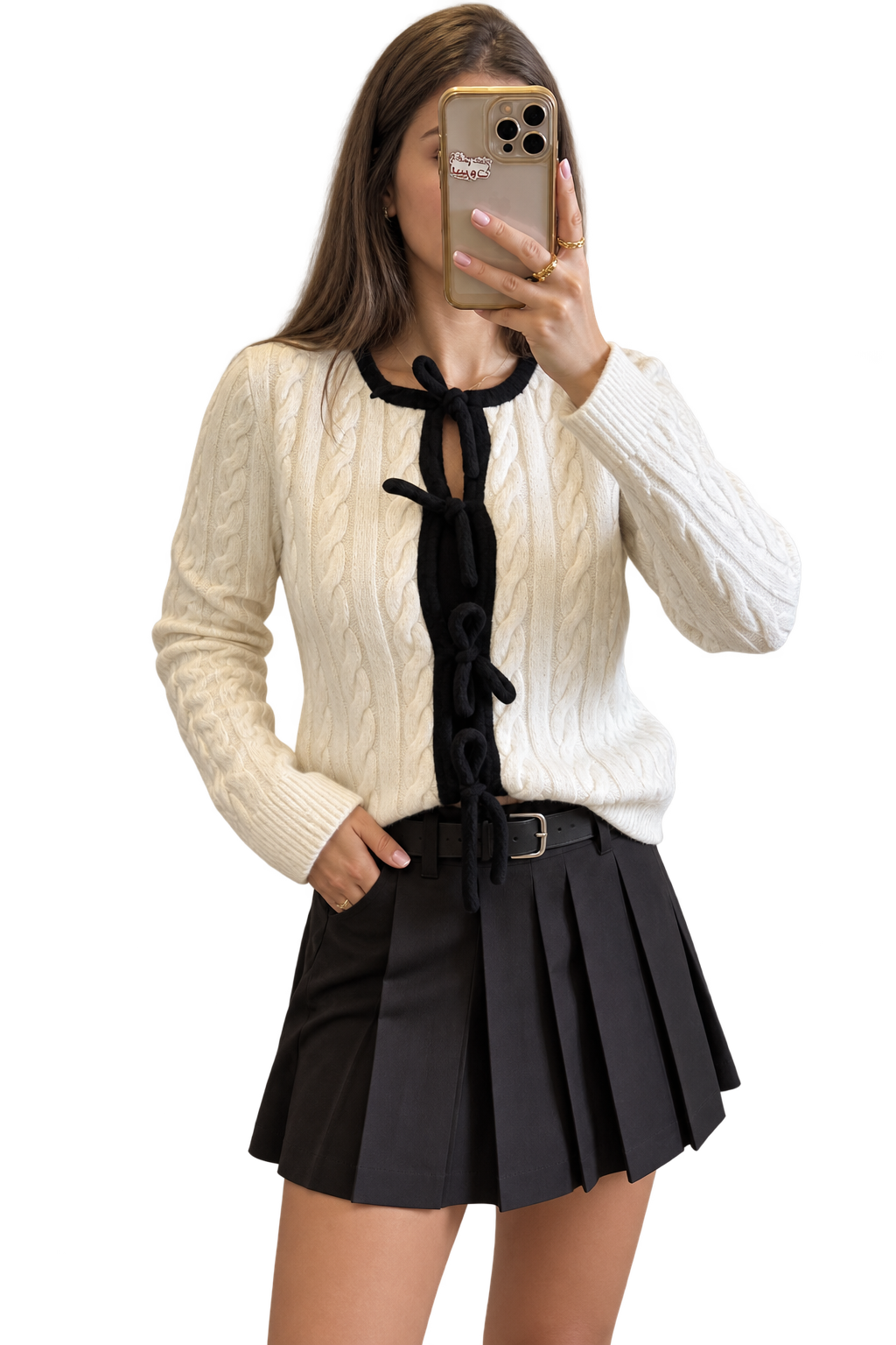 Bow Knit Cardigan White