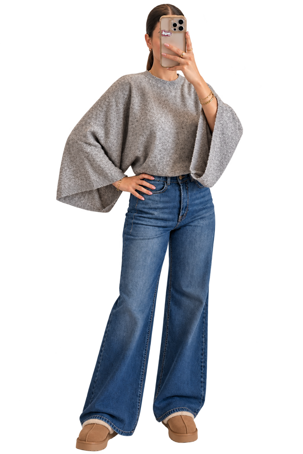 Beige Wide Sleeve Knit Top
