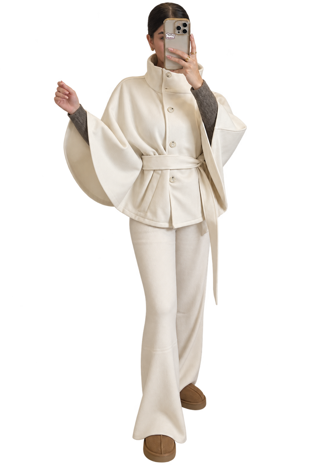 Ivory Belted Cape Jacket