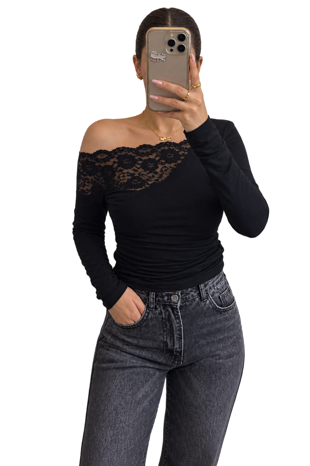 Midnight Lace Off-Shoulder Top