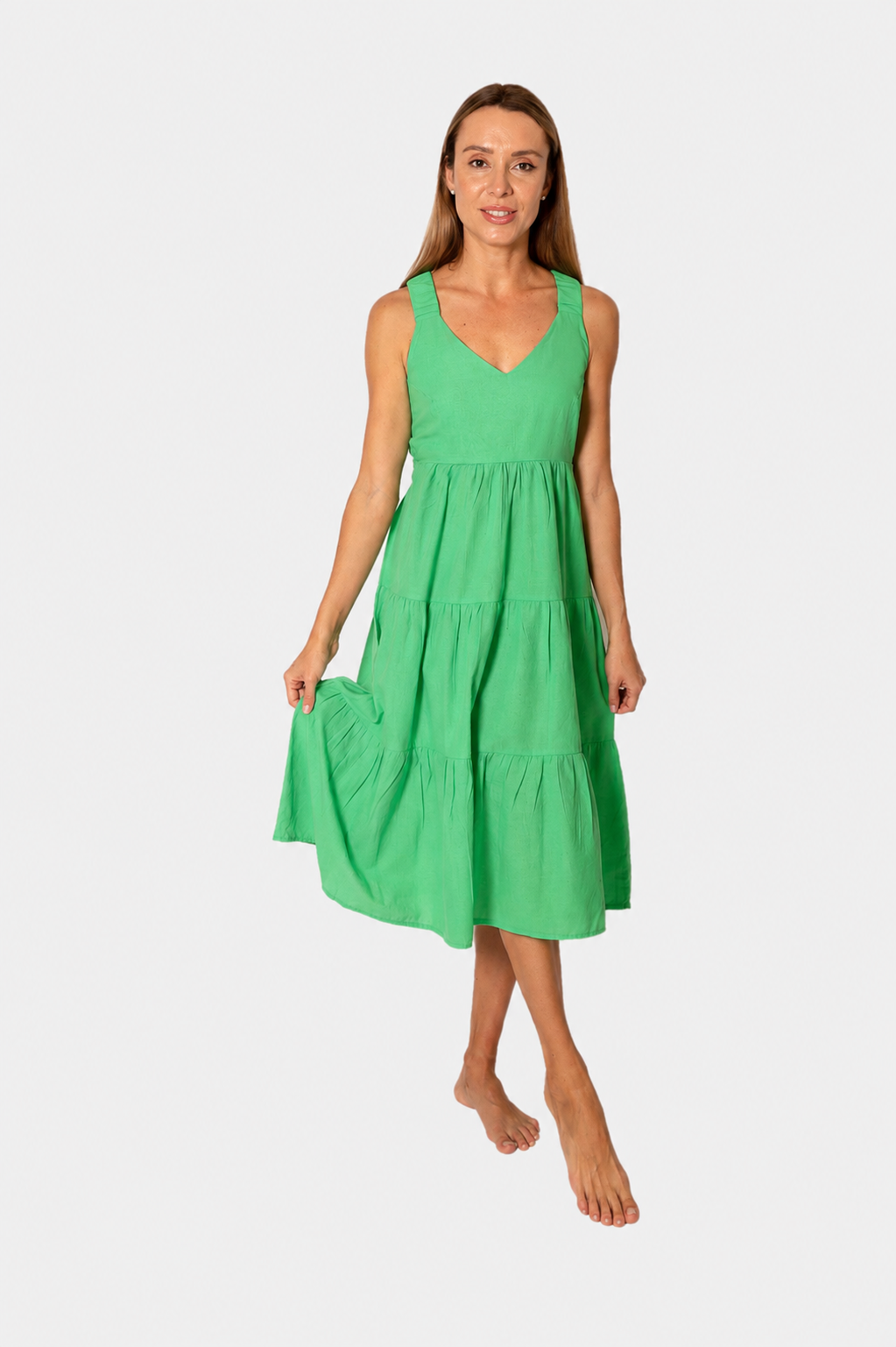 Green Tiered Midi Dress