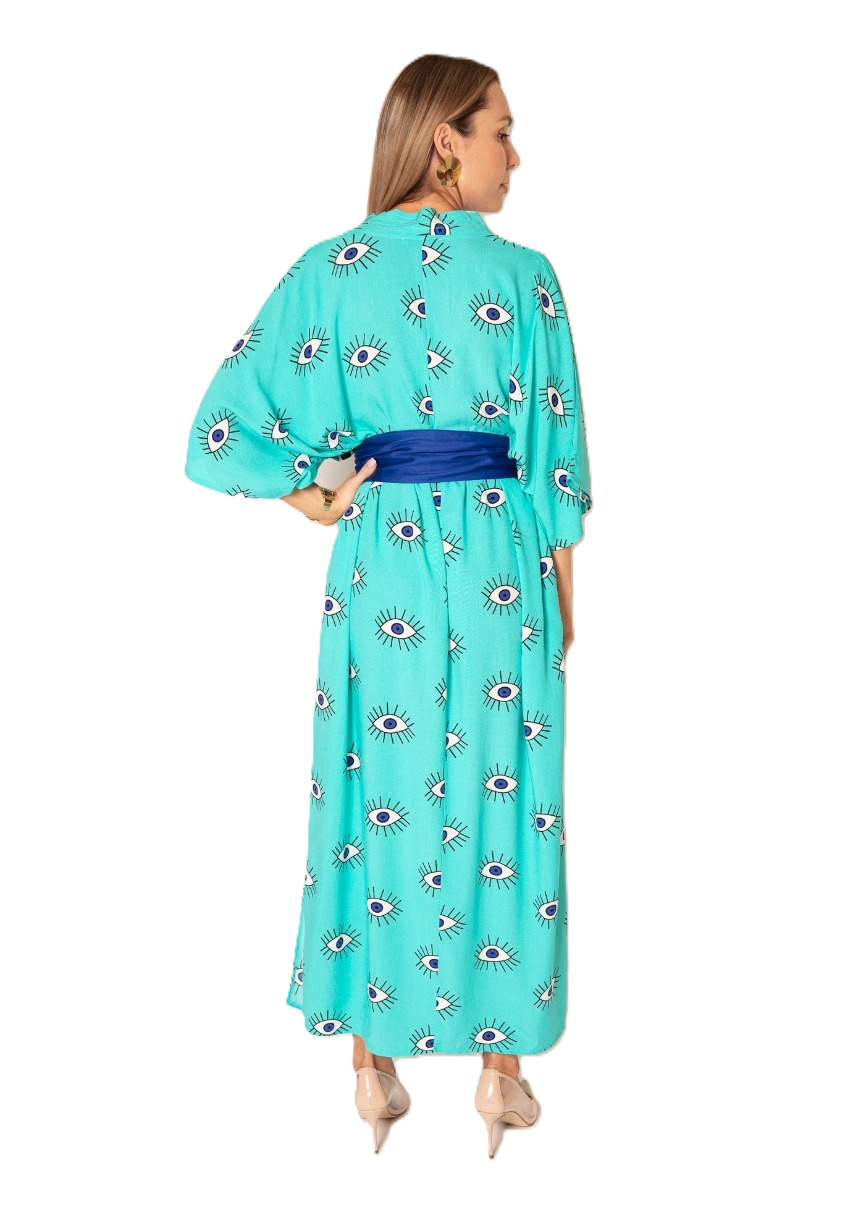 Aqua Evil Eye Kaftan Dress
