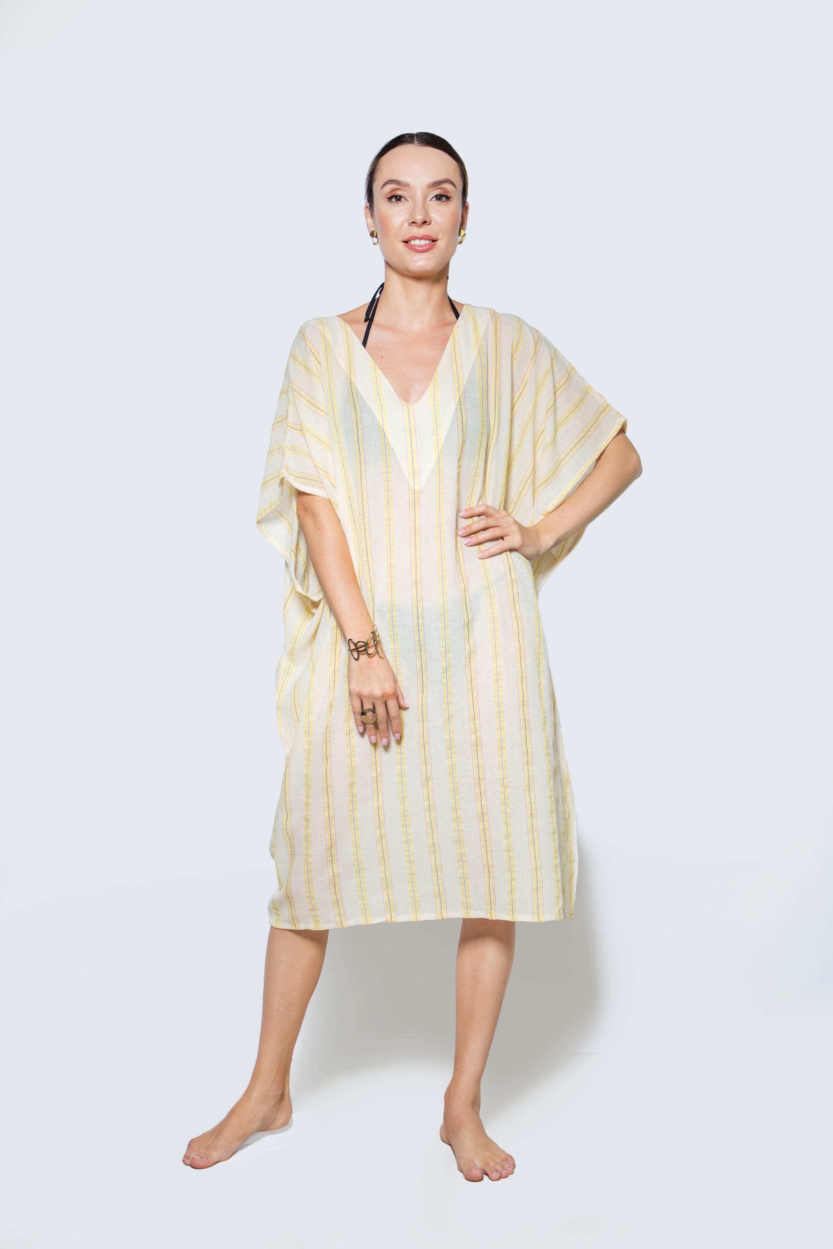 Yellow Striped Summer Beach Dress-Desert Port-Women Swimming Suit مايوه نسائي