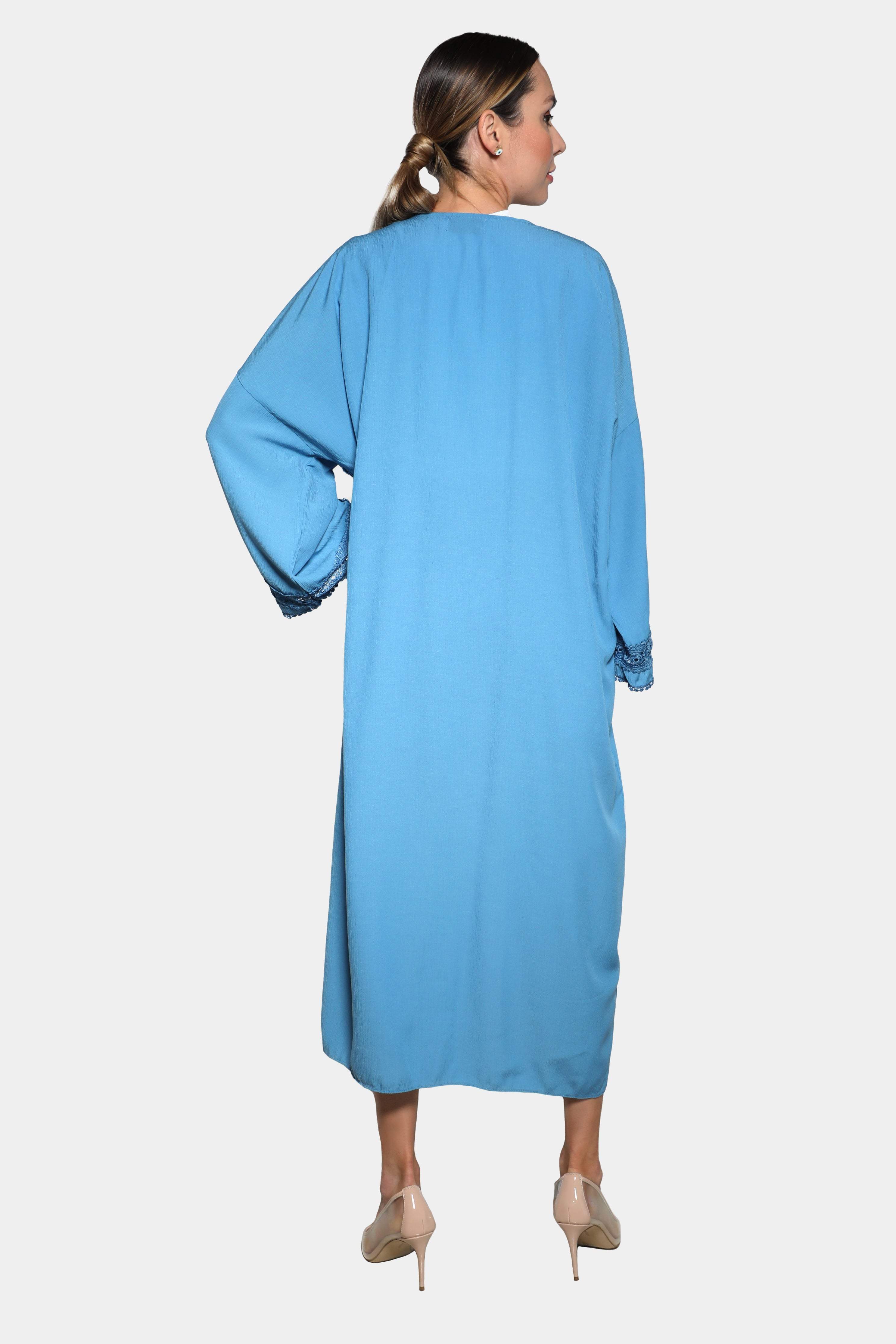 Blue Abaya with Embroidery desert port. تصاميم عبايات