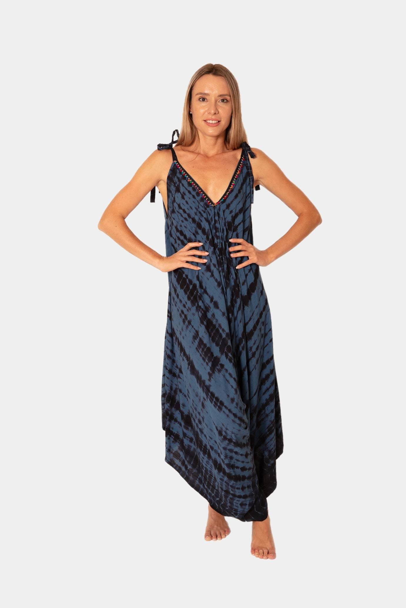 TIE-DYE PRINT DROP-CROTCH JUMPSUITS desert port