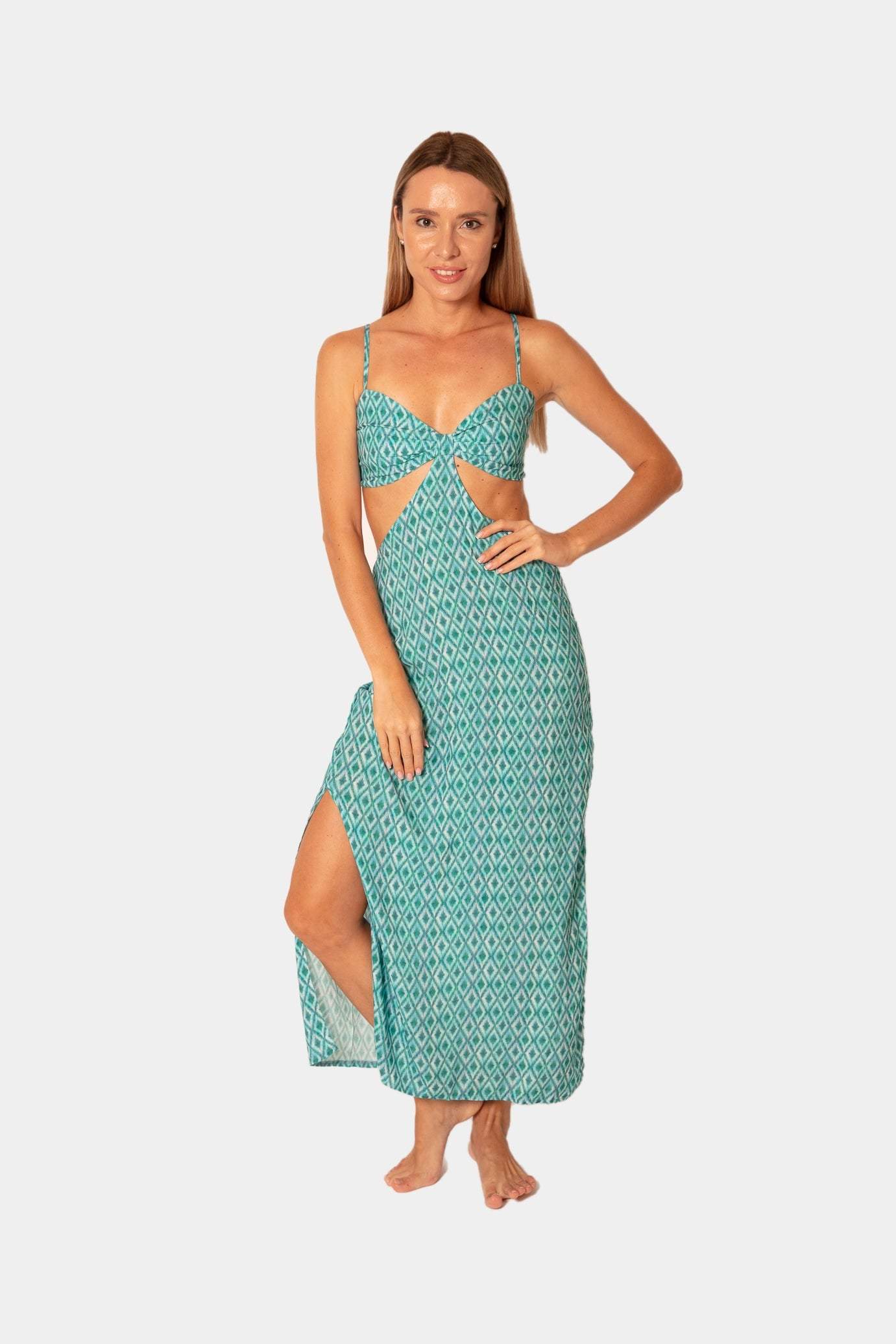 Geometric Patterned Cut Out Summer Dress desert port فساتين