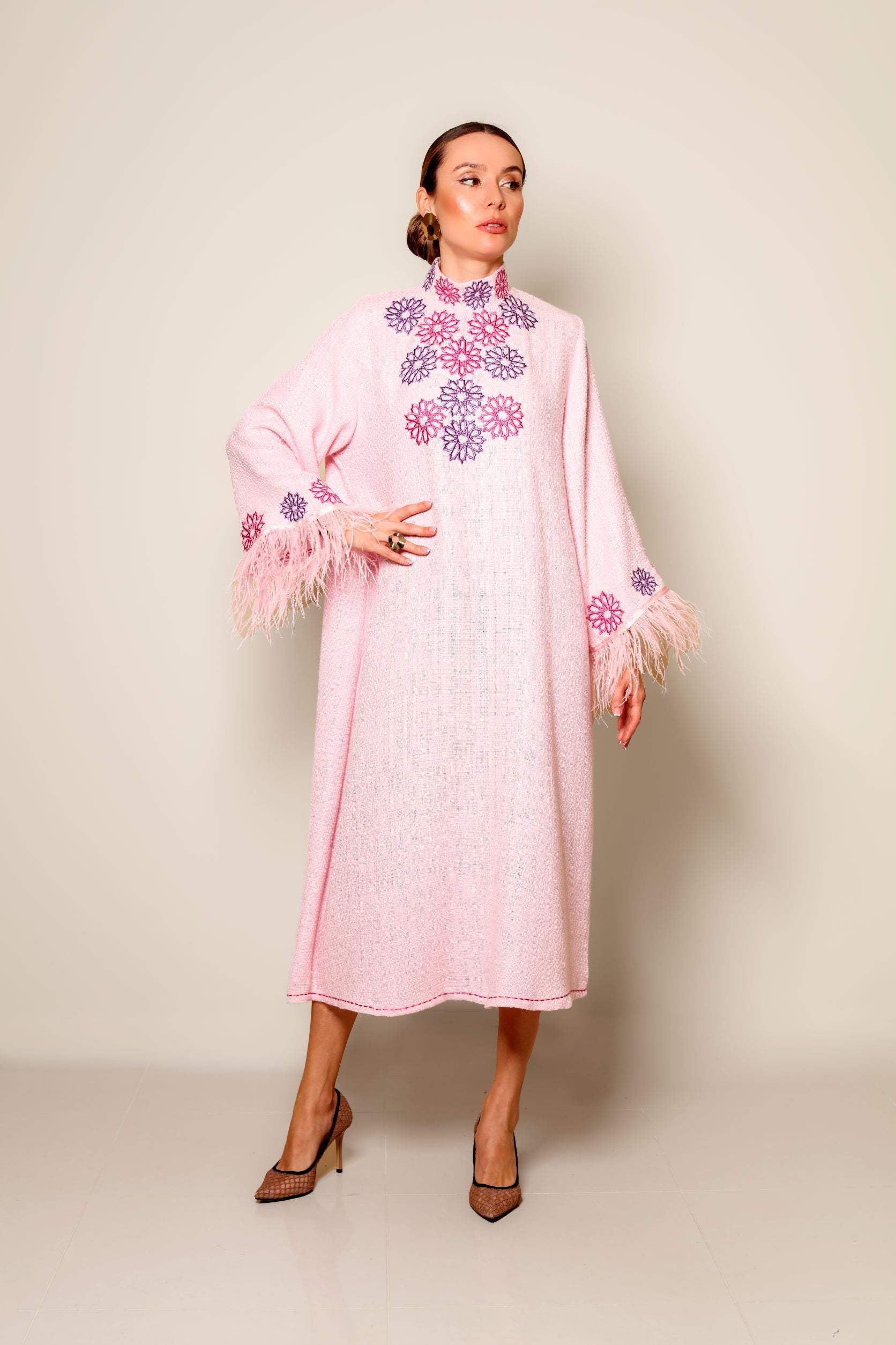 Fashioness Line Tweed Dress-Desert Port-Kaftan أزياء نسائية تقليدية