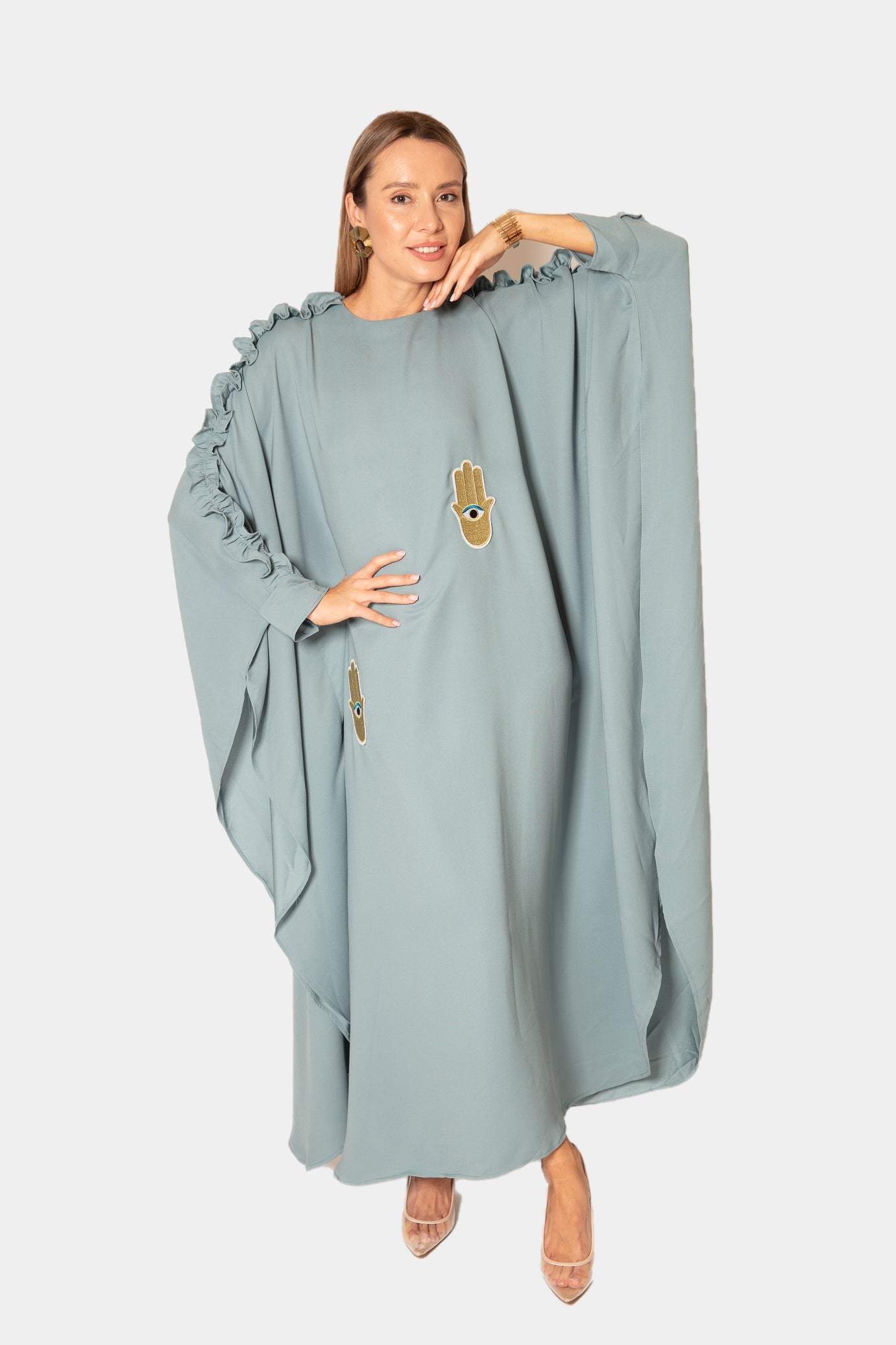 Kaftan Dress with Hand of Fatima Embroidery Desert Port ملابس عربية