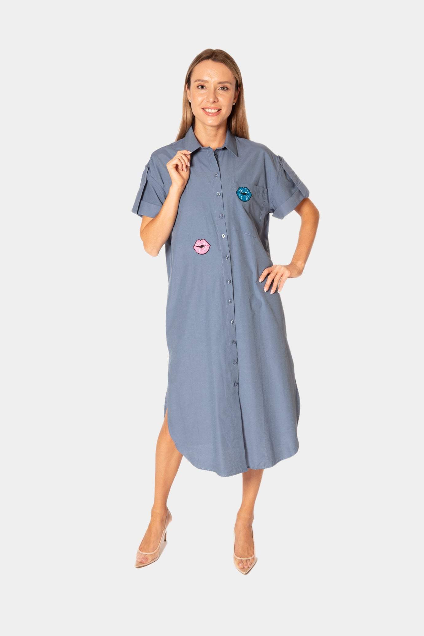 Shirt Dress with Lips Embroidery desert port