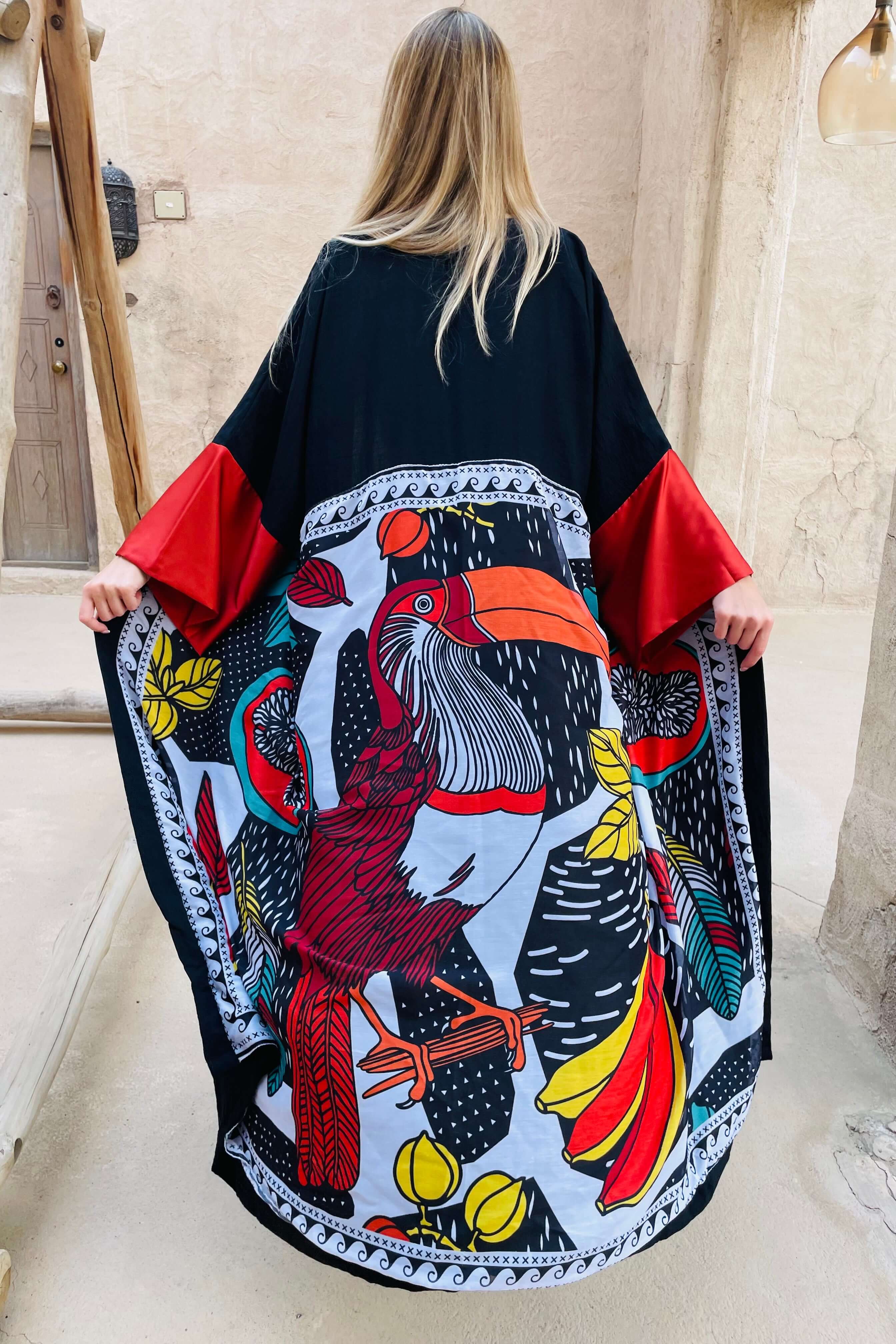 عباية سوداء نسائية فاخرة بتطريزات رائعة،." The "Tropical" Long Lightweight Colorful Fabric Open Abaya