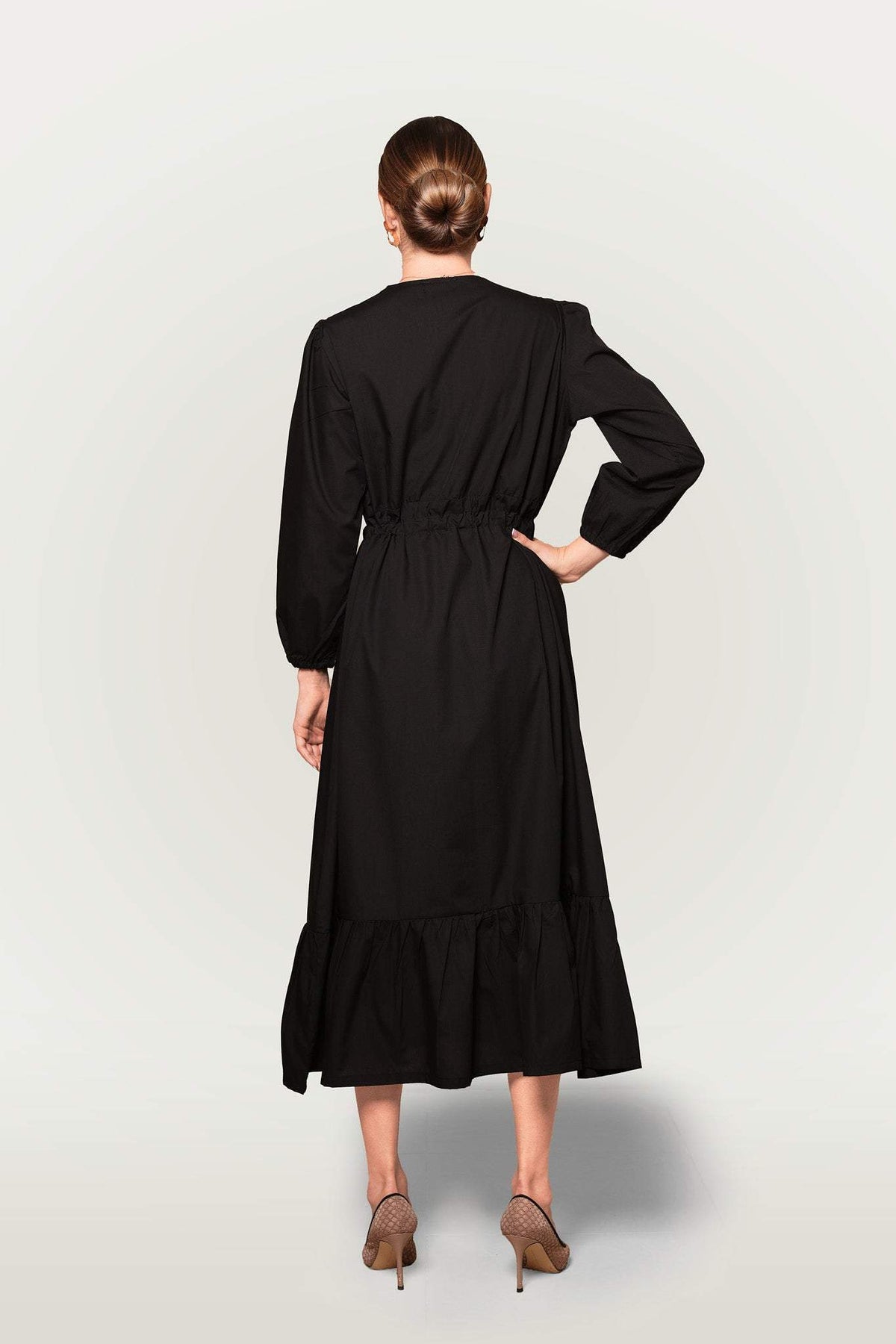 Fashioness Line Poplin Embroidery Evil Eyes Woven Long Dress-Desert Port-Kaftan