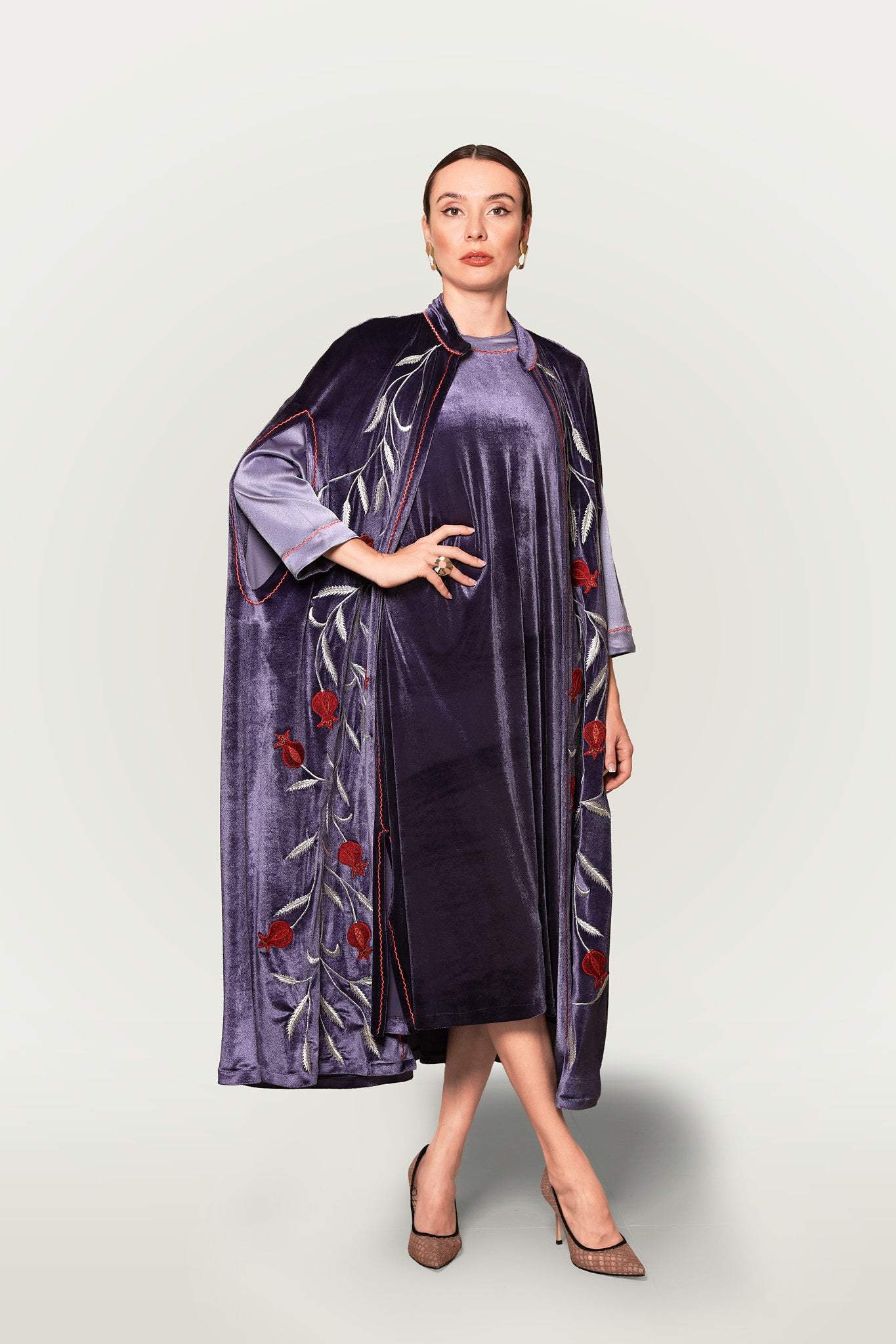 Fashioness Line Velvet Modern Abaya Set-Desert Port-Abaya