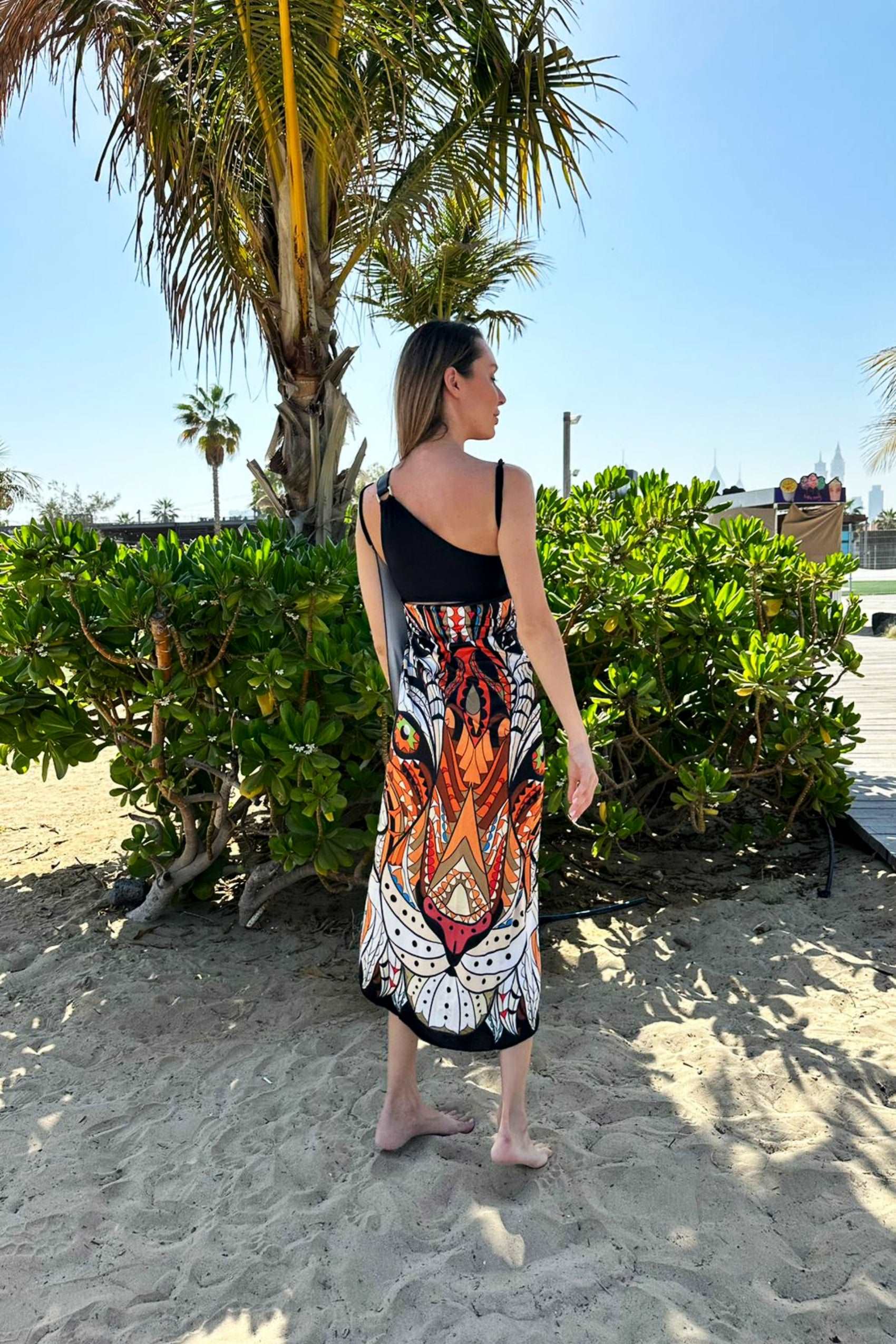 Colorful Butterfly Style Long Beach Dress Pareo with tiger head pattern.