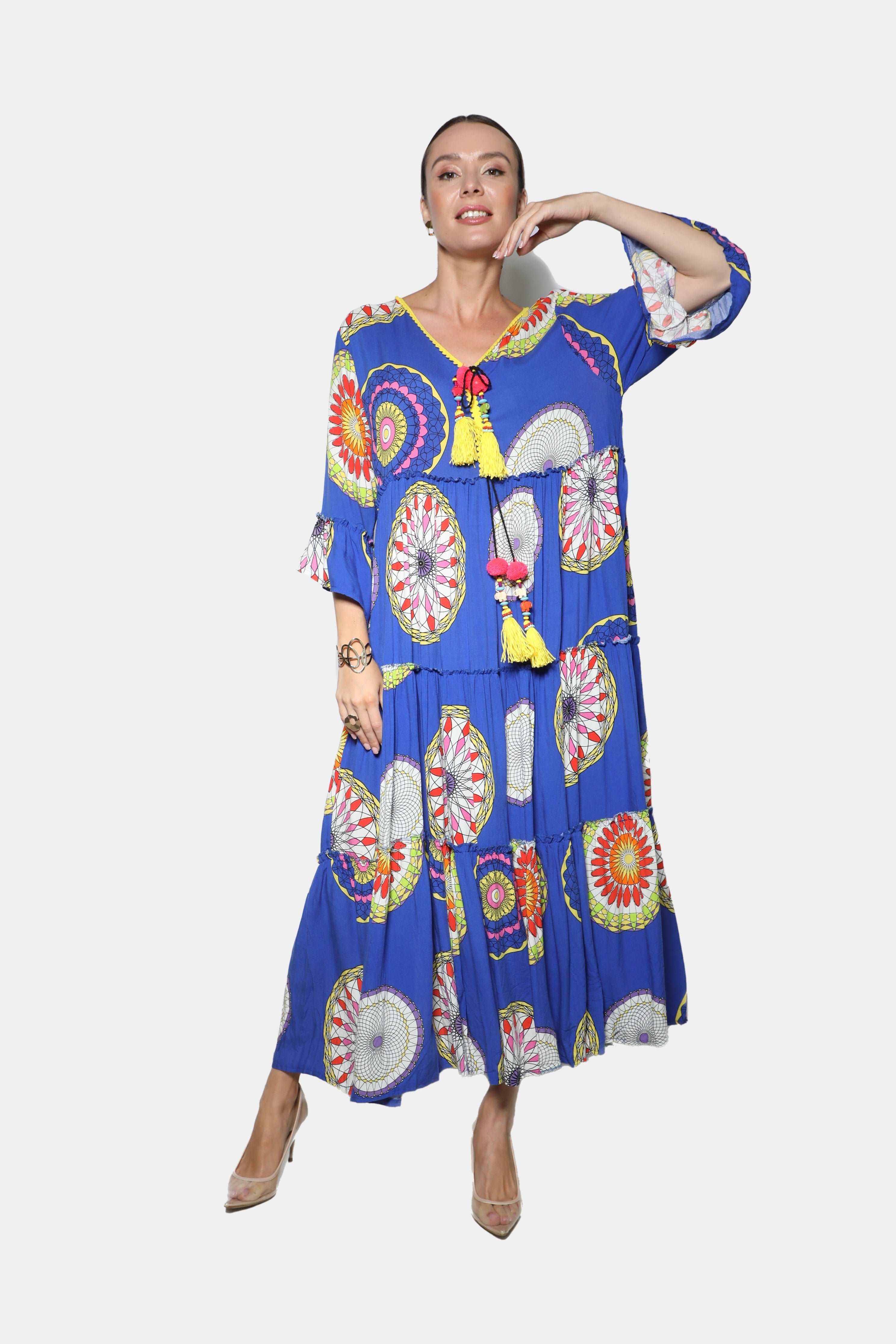 Mandala Pattern Kaftan Dress Blue Desert Port