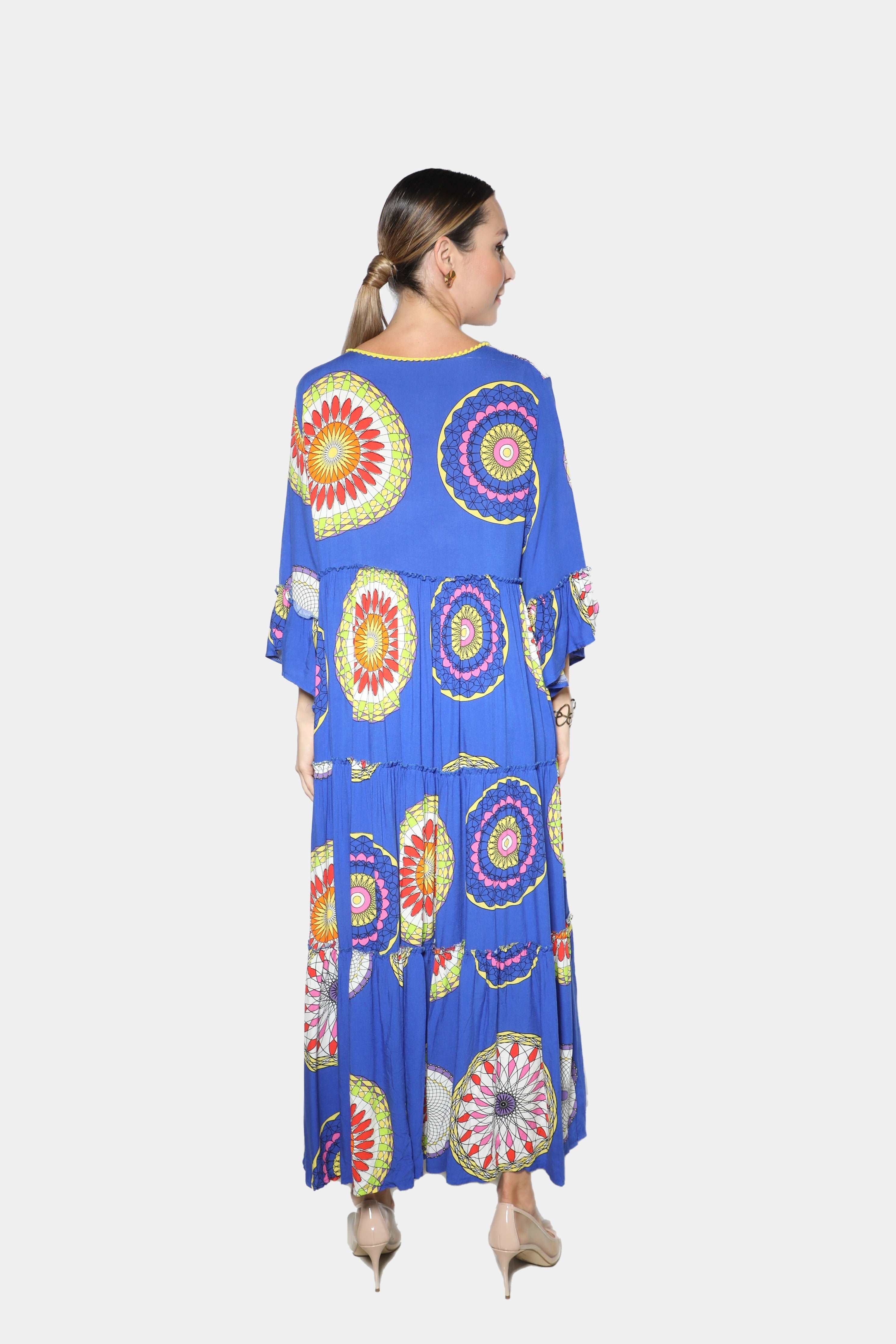 Mandala Pattern Kaftan Dress Blue Desert Port