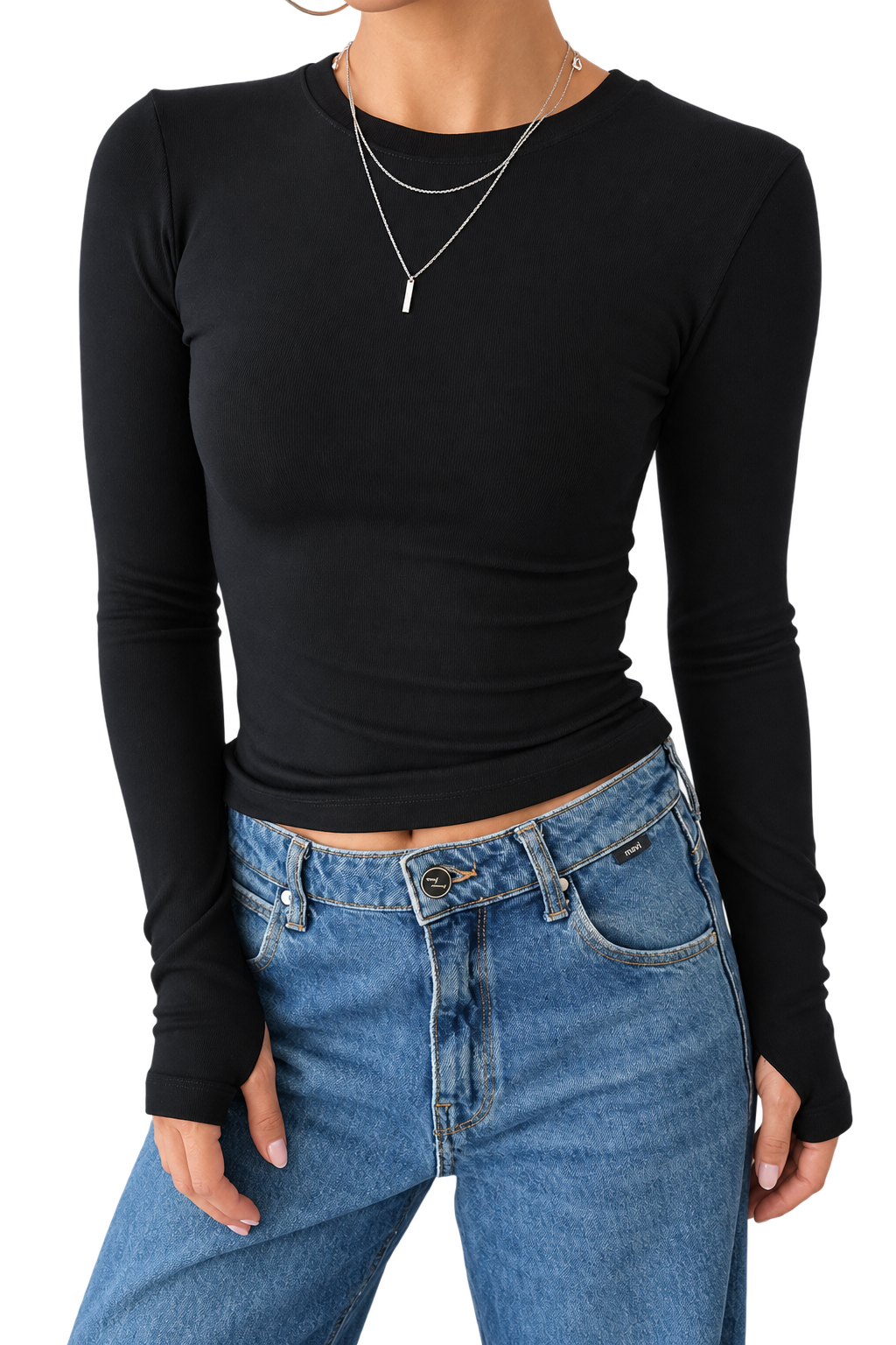 Black Fitted Long Sleeve Top