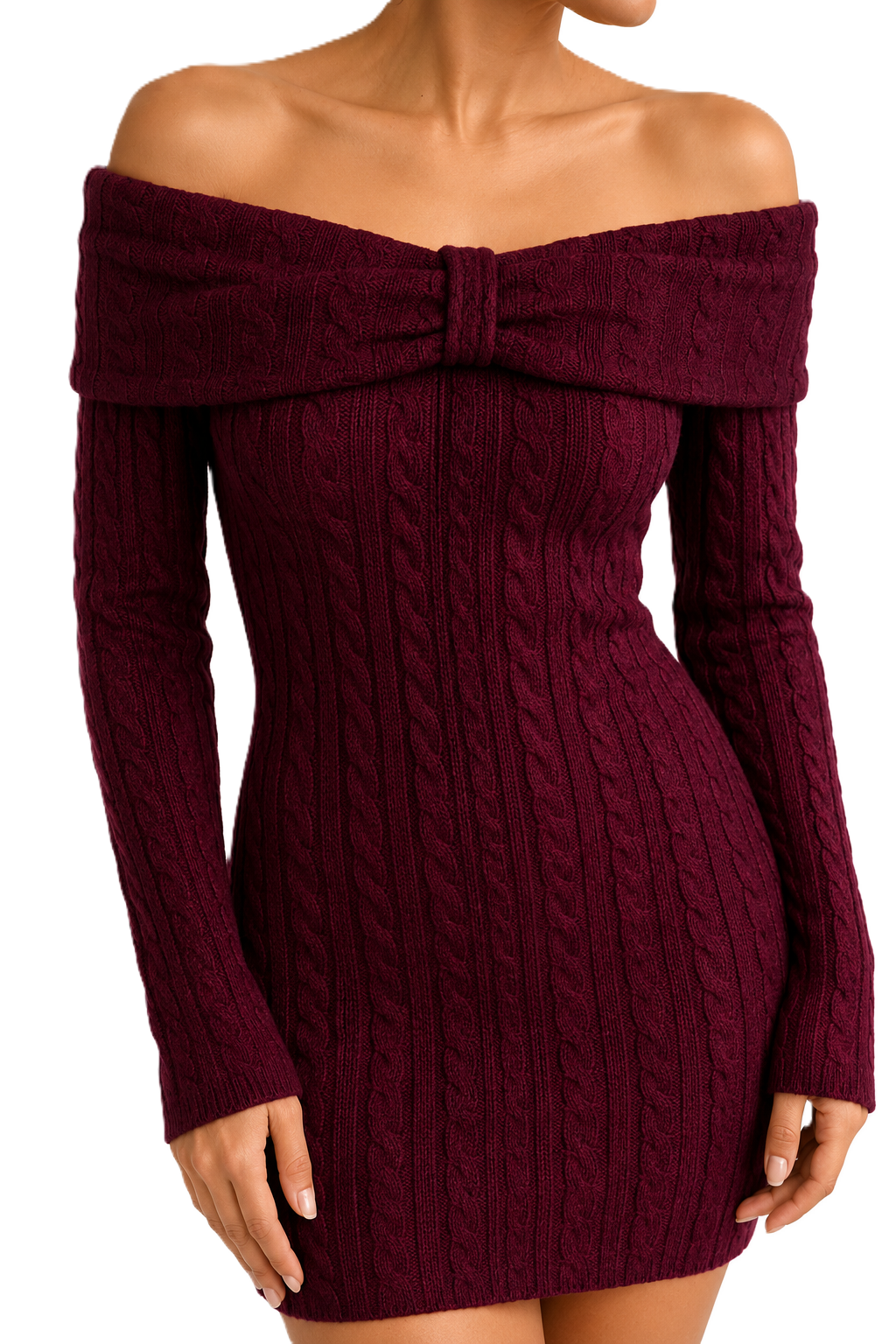Burgundy Off-Shoulder Knit Dress