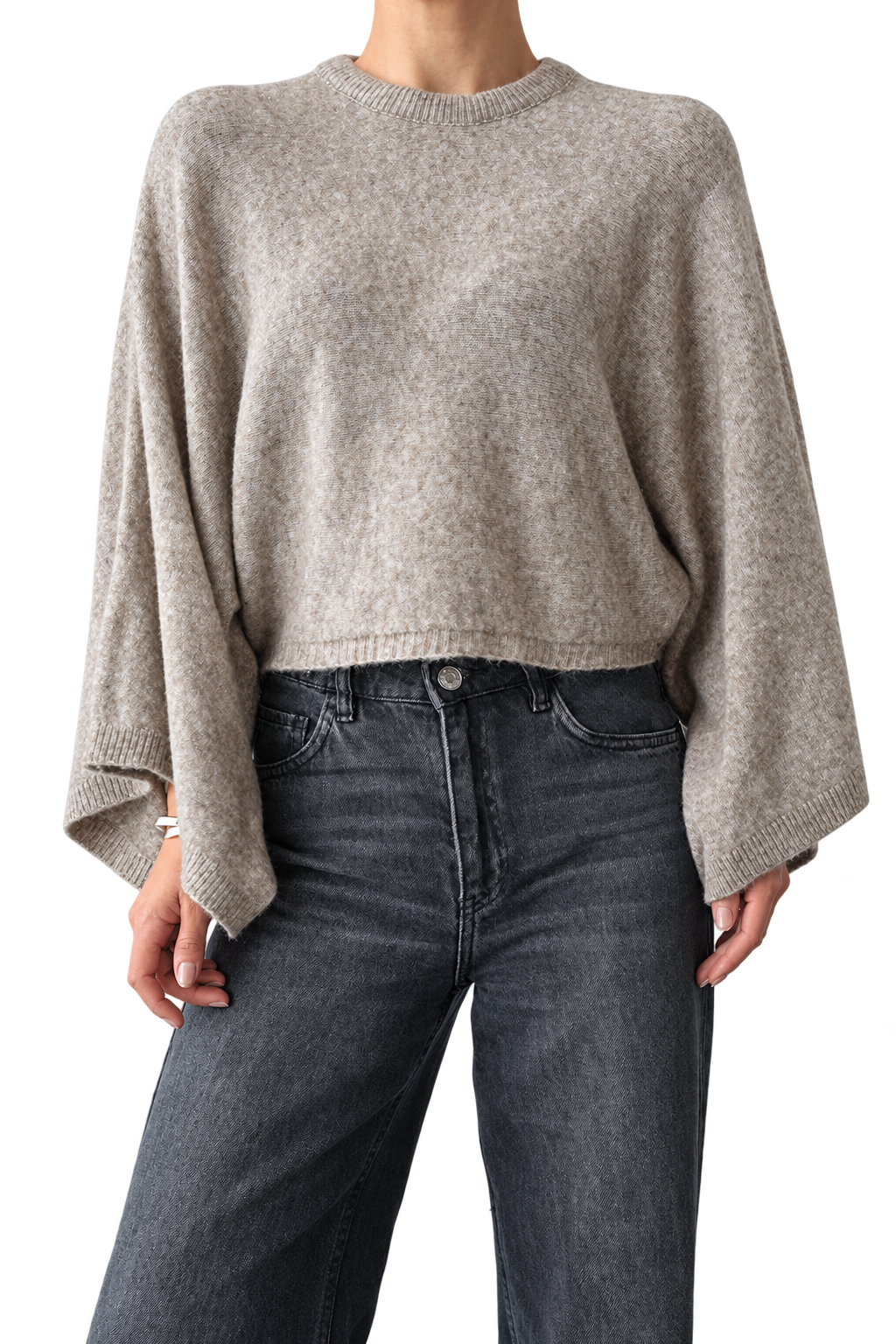 Beige Wide Sleeve Knit Top
