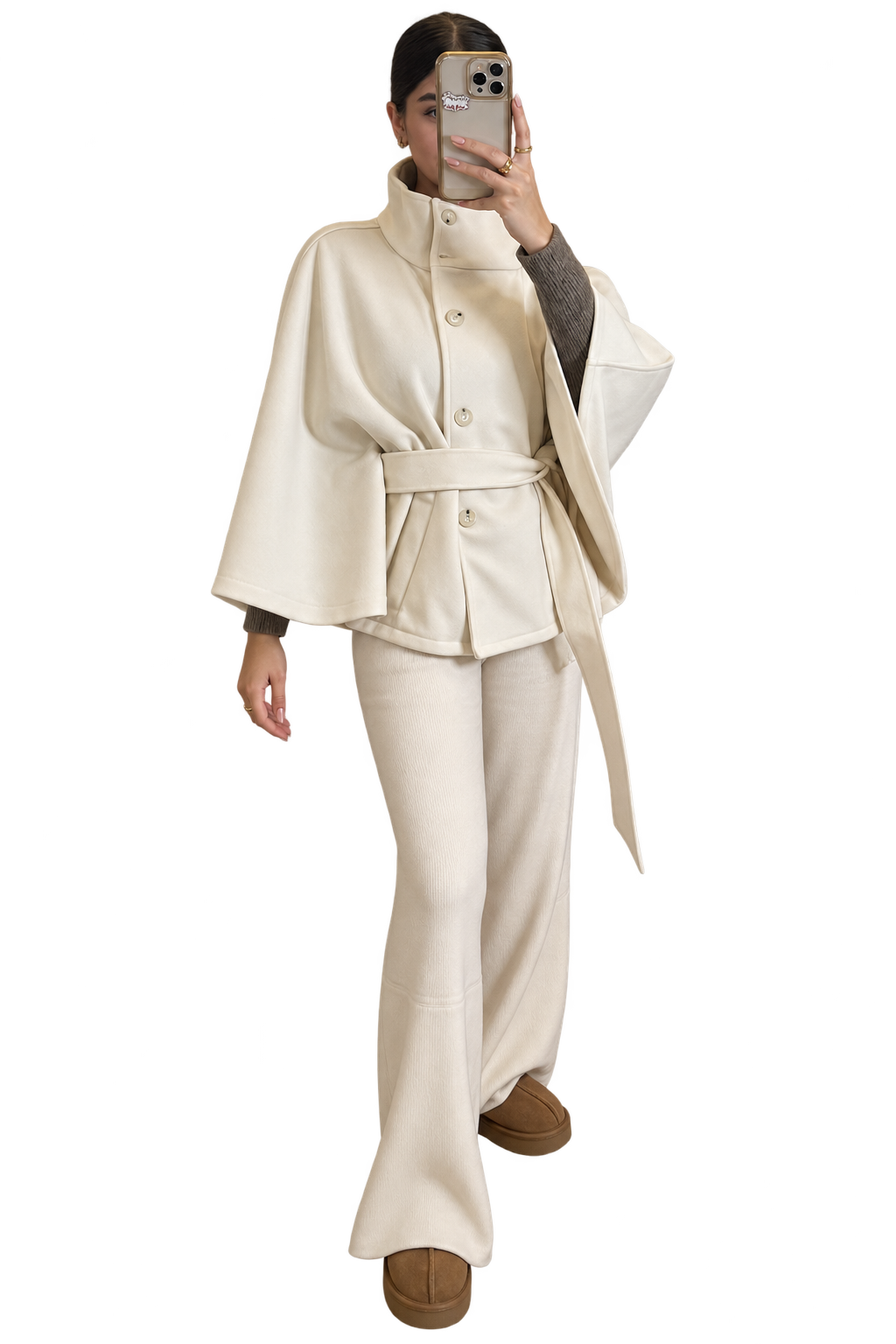 Ivory Belted Cape Jacket