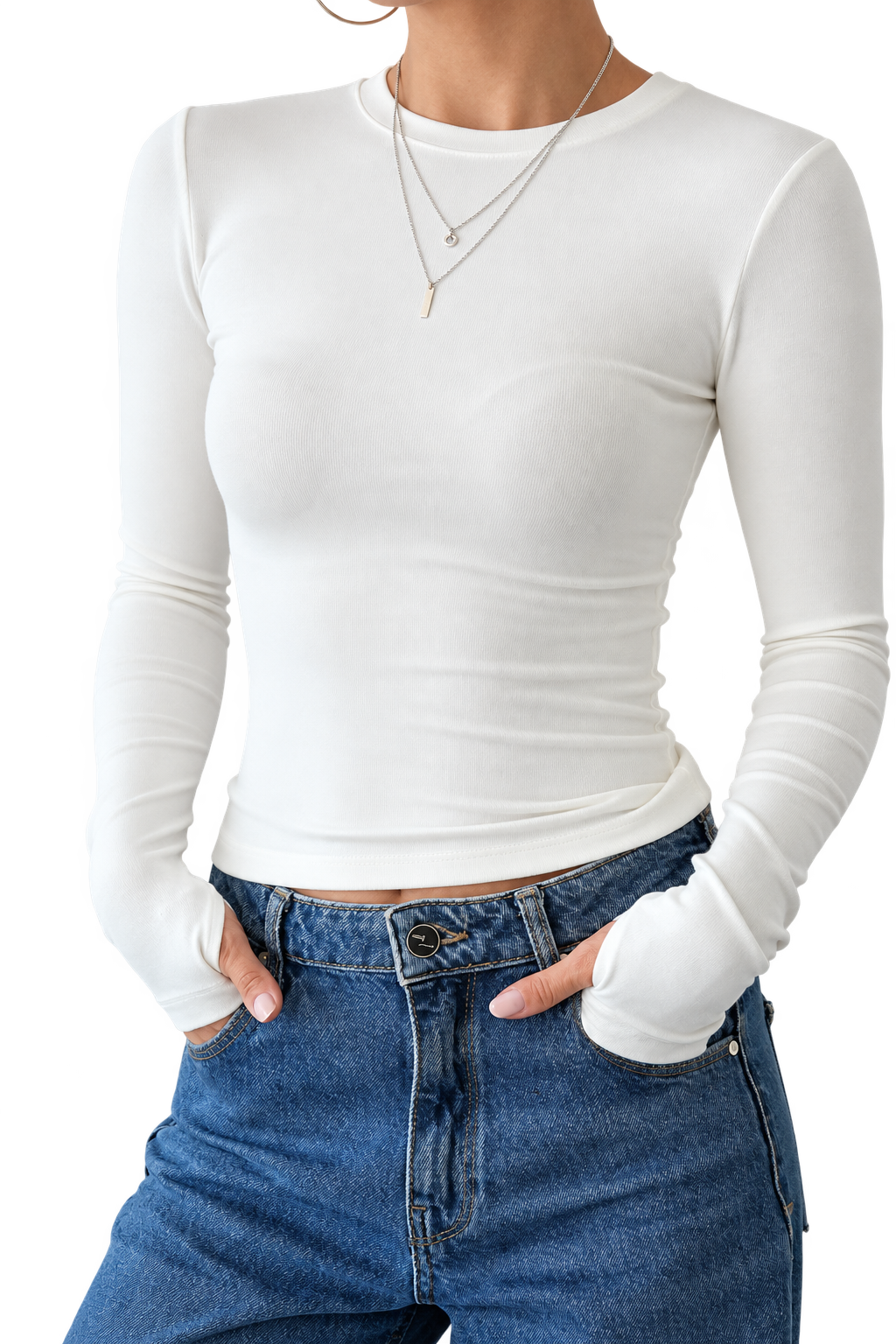 White Fitted Long Sleeve Top