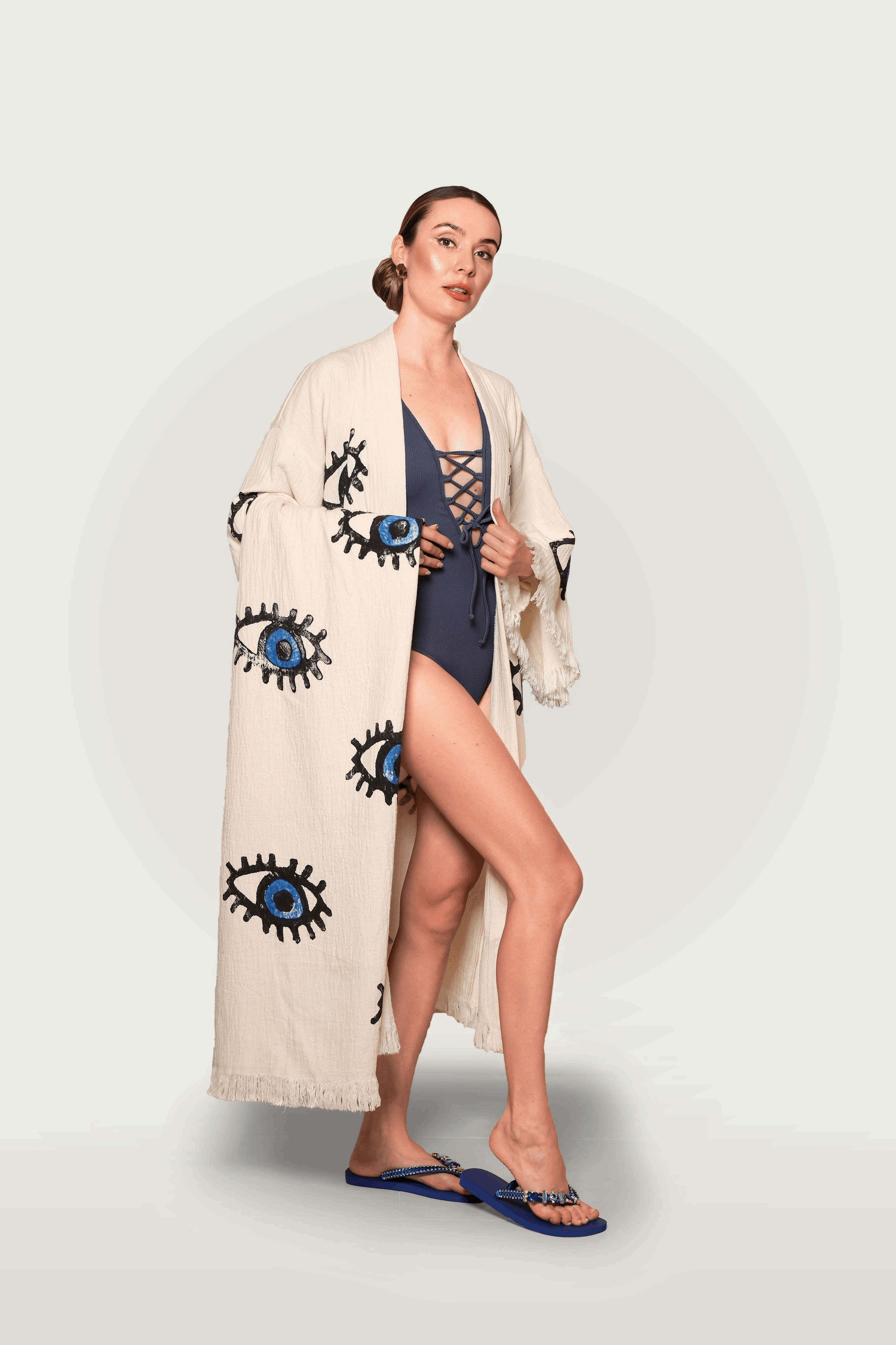 Evil Eye Cotton Kimono Set With Matching Towel-Desert Port-Women Swimming Suit