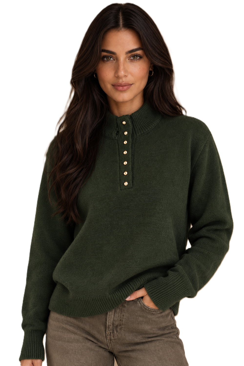 Olive Gold Button Knit