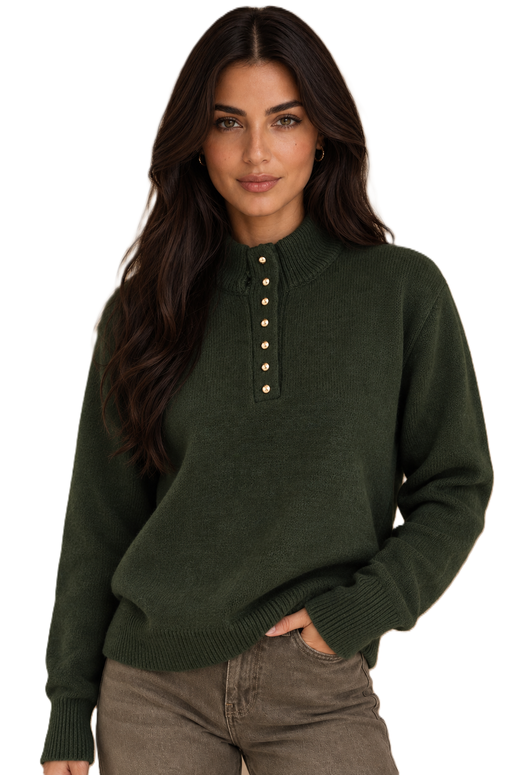 Olive Gold Button Knit