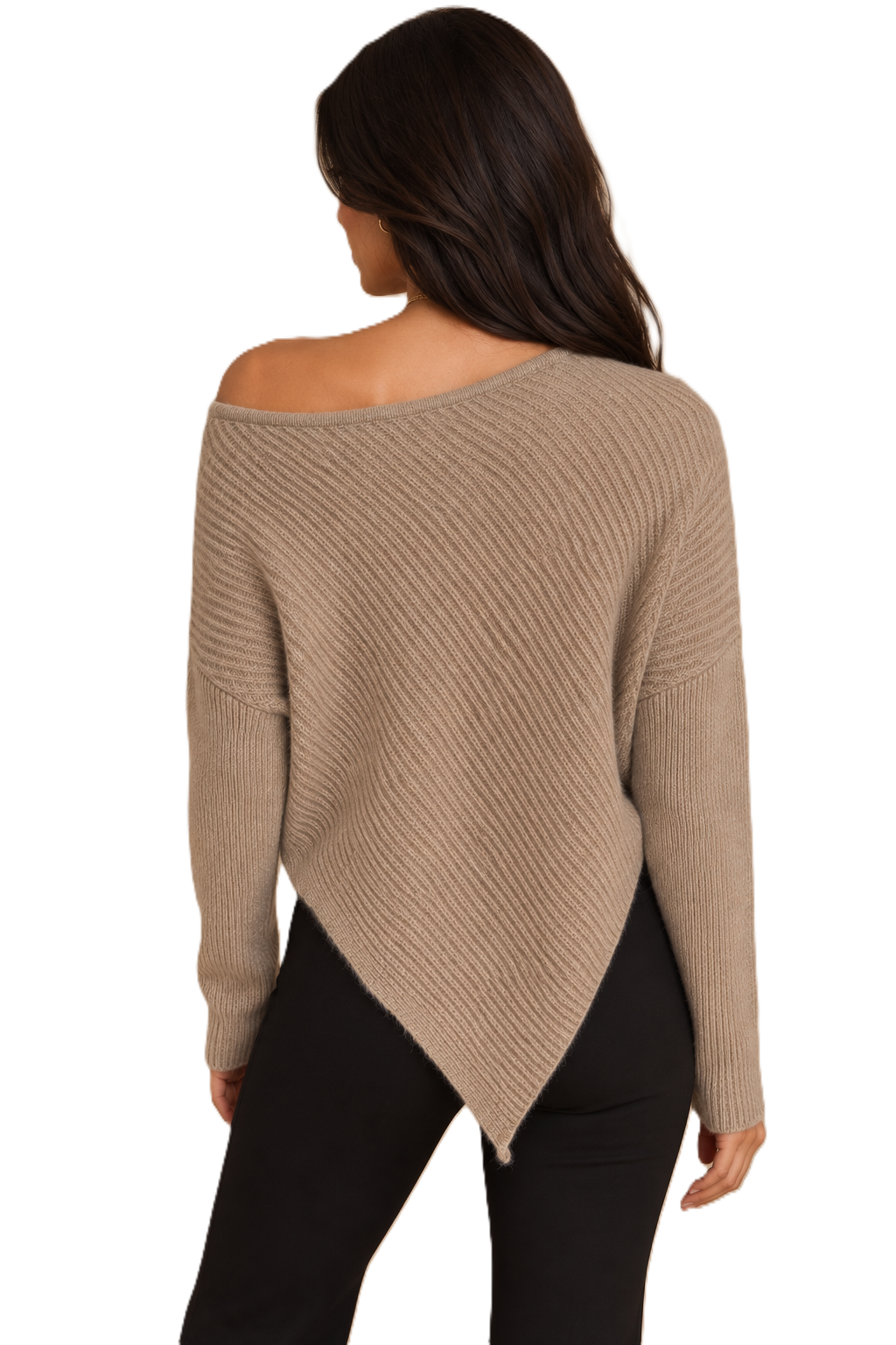 Beige Asymmetric Knit Top