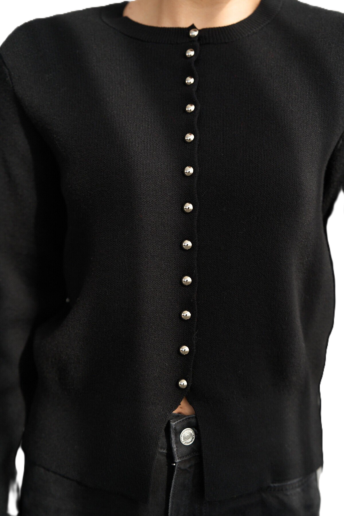 The Mixed-Metal Button Knit Cardigan