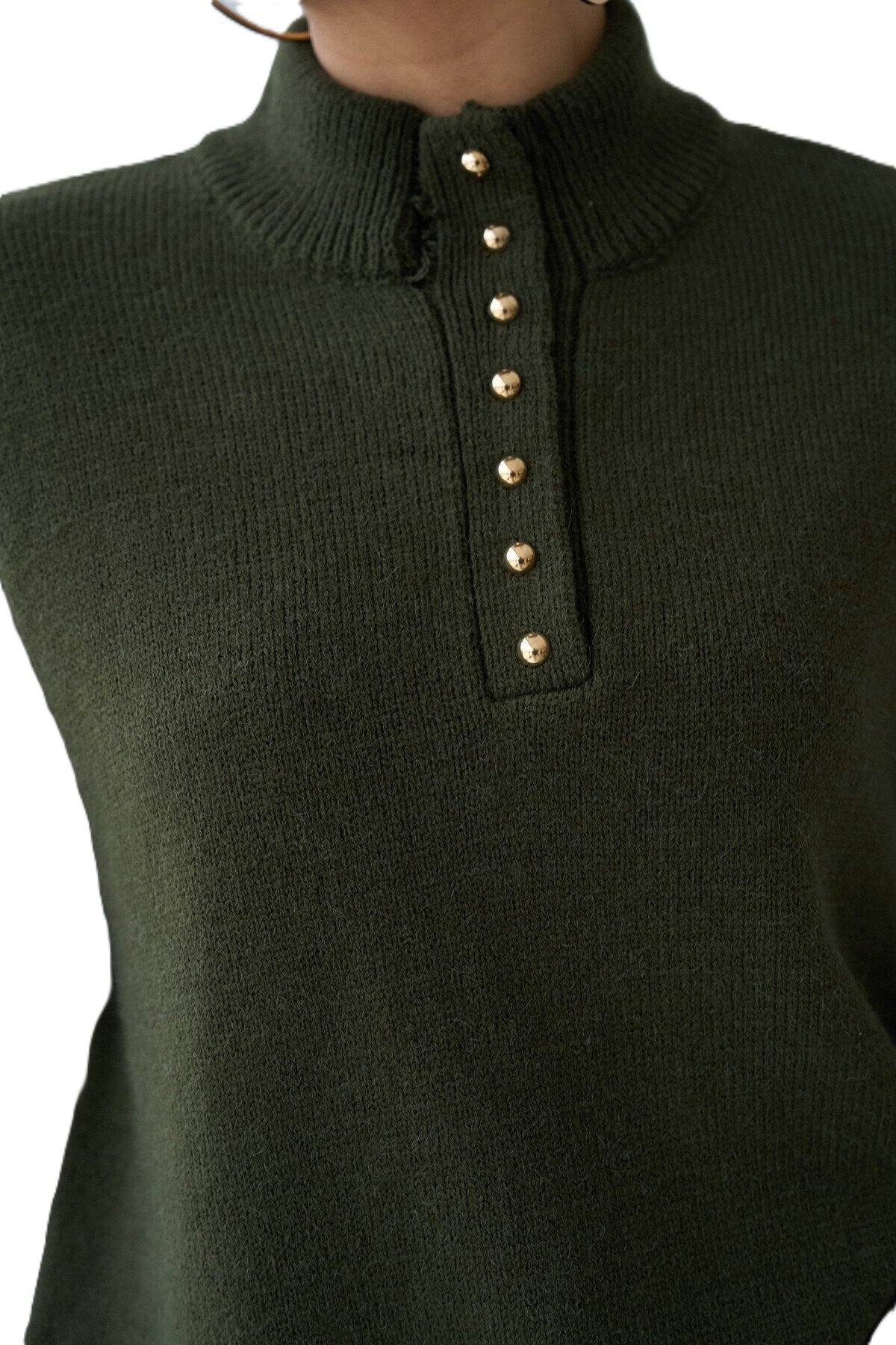 Olive Gold Button Knit