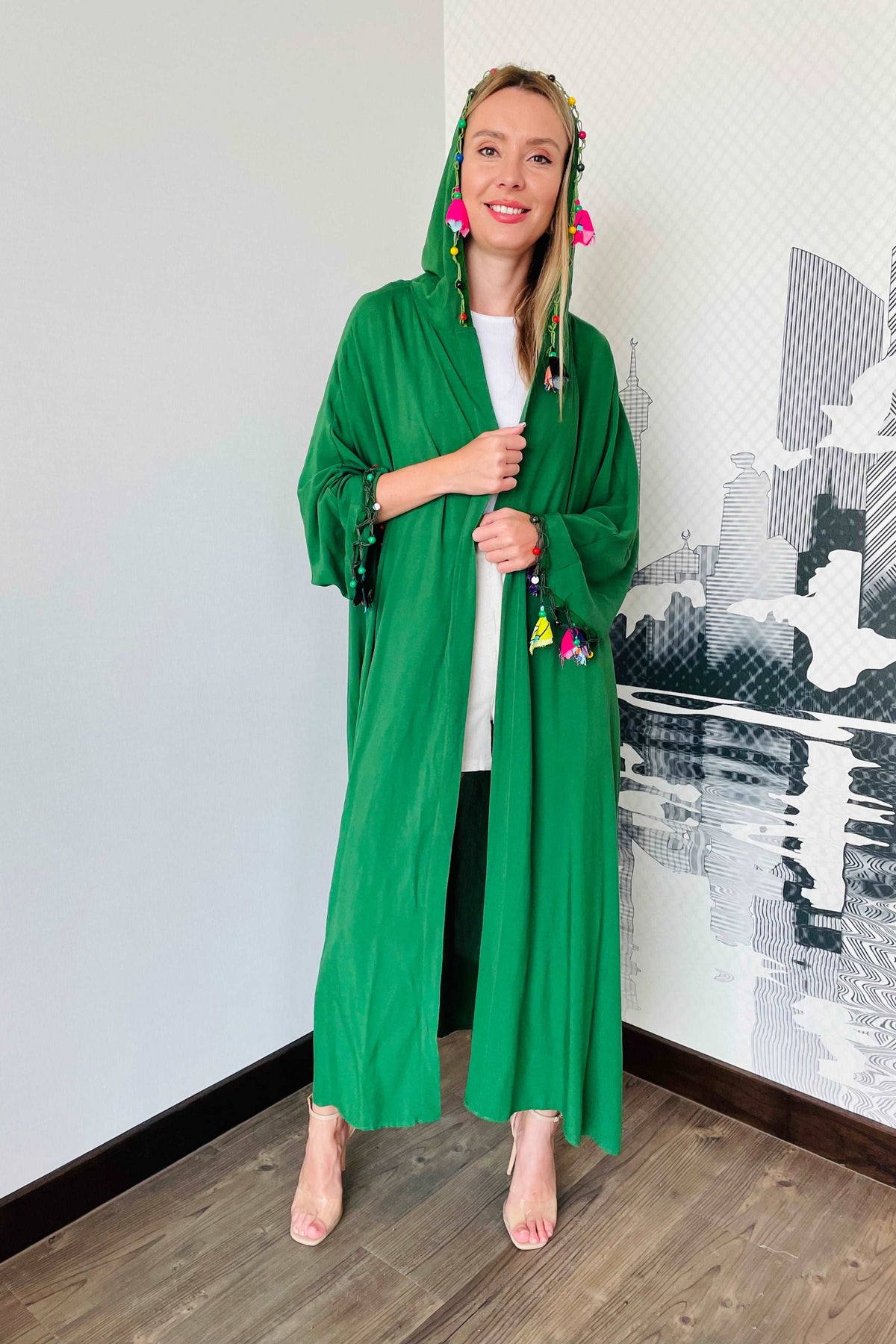 Hooded Cotton Green Abaya