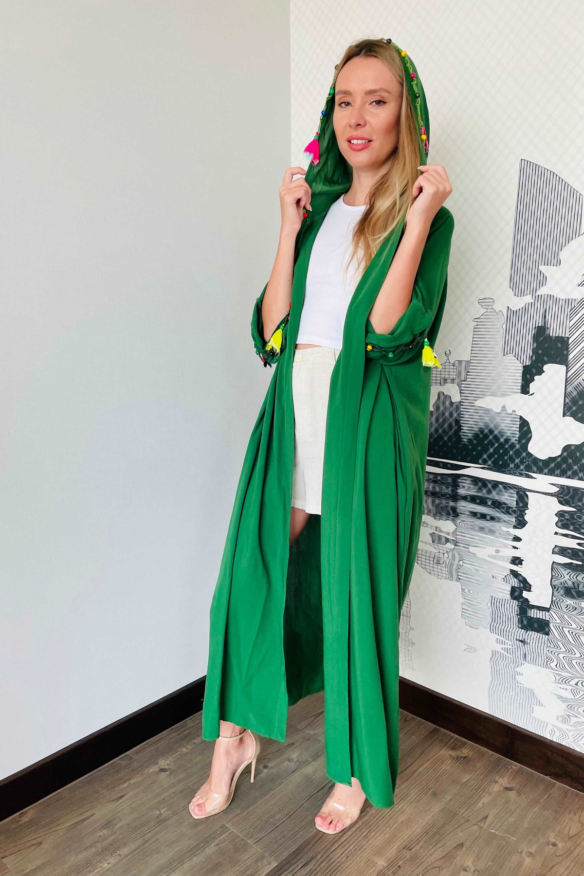 Hooded Cotton Green Abaya