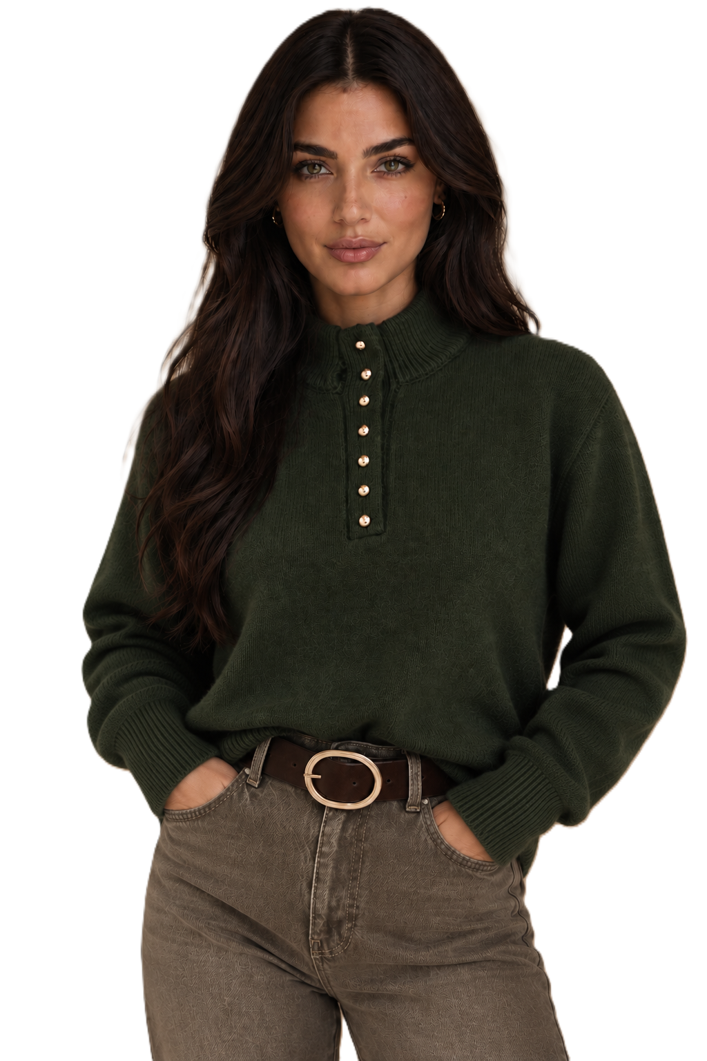 Olive Gold Button Knit