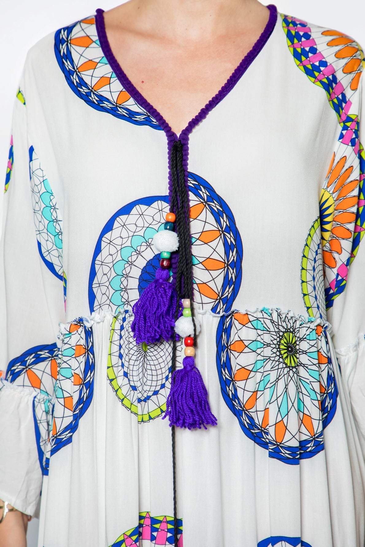 Mandala Pattern Kaftan Dress White-Desert Port-Kaftan