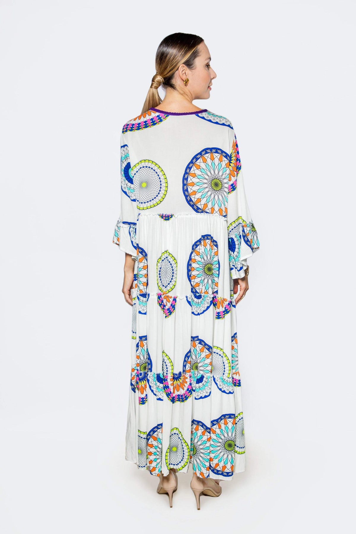 Mandala Pattern Kaftan Dress White-Desert Port-Kaftan