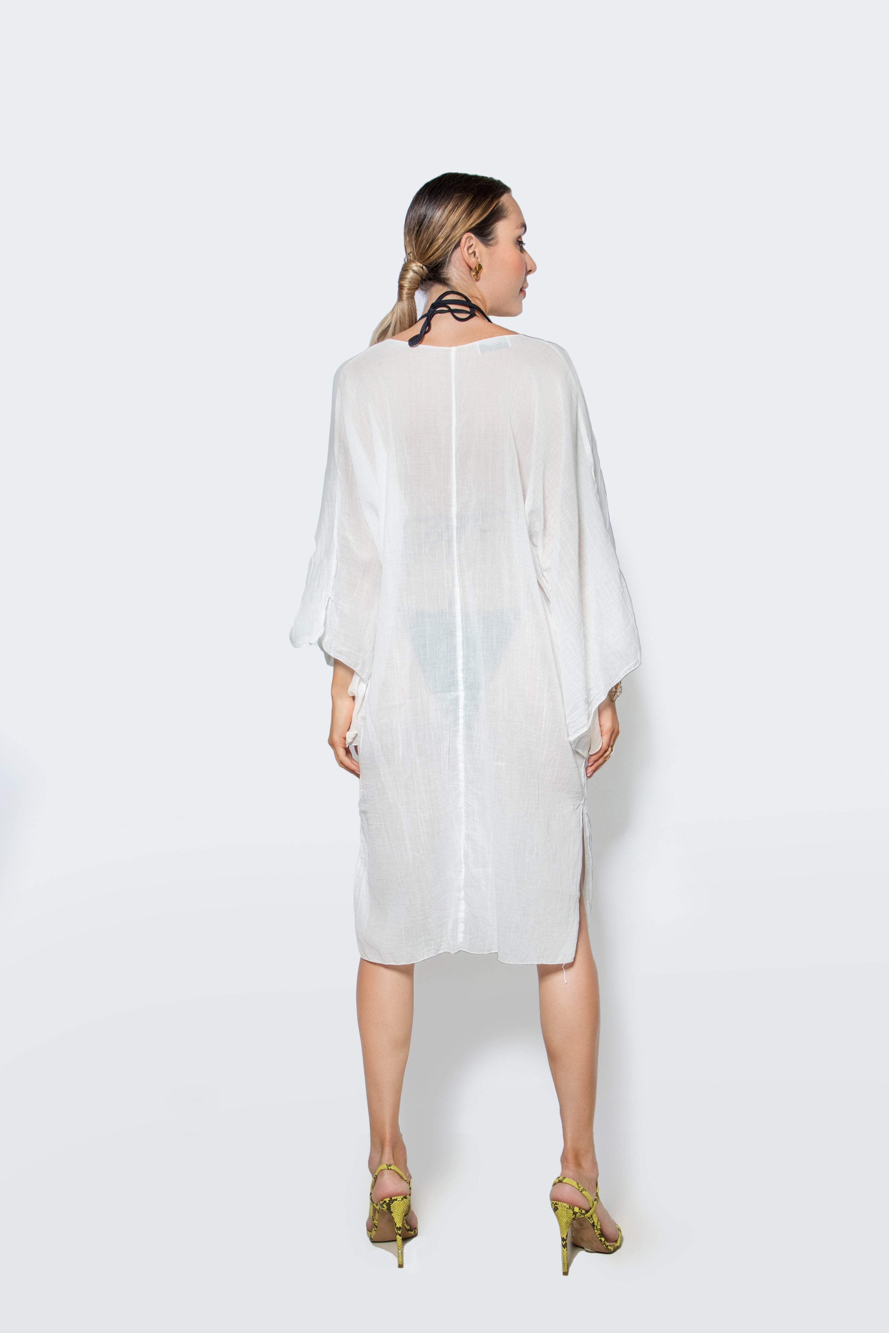Hand Painted White Kimono-Desert Port-Women Swimming Suit. محل عباية