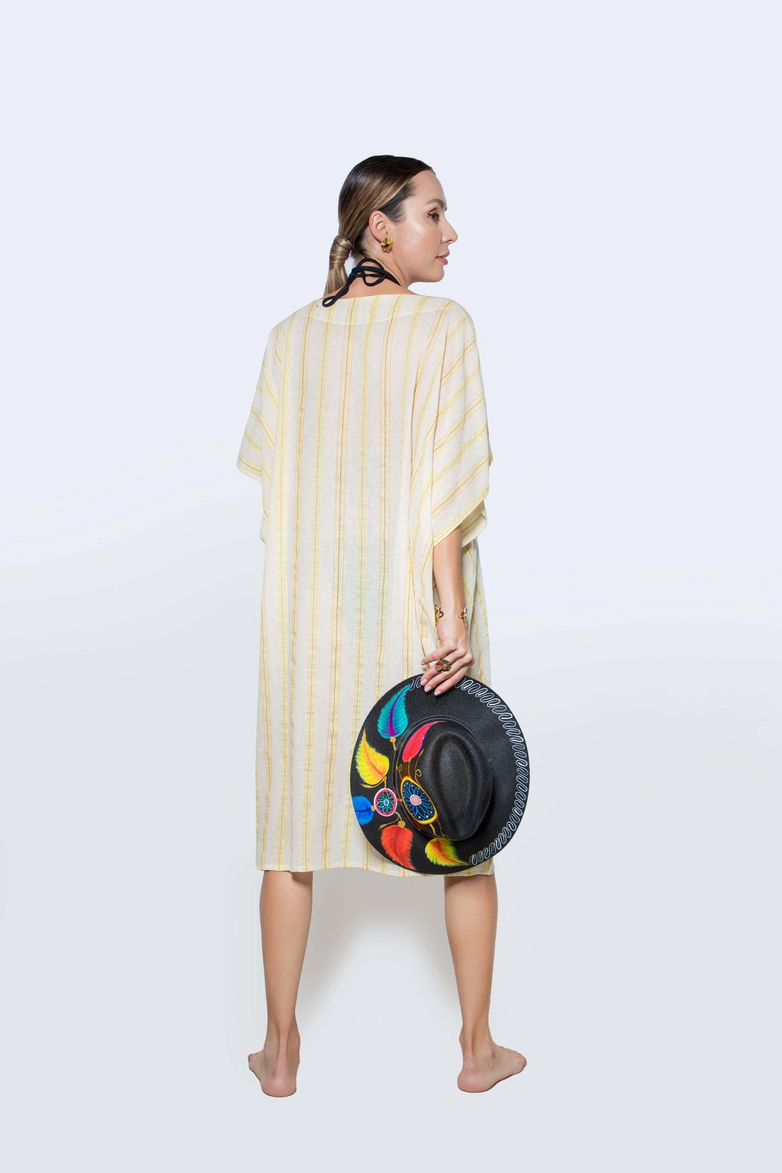 Yellow Striped Summer Beach Dress-Desert Port-Women Swimming Suit مايوه نسائي