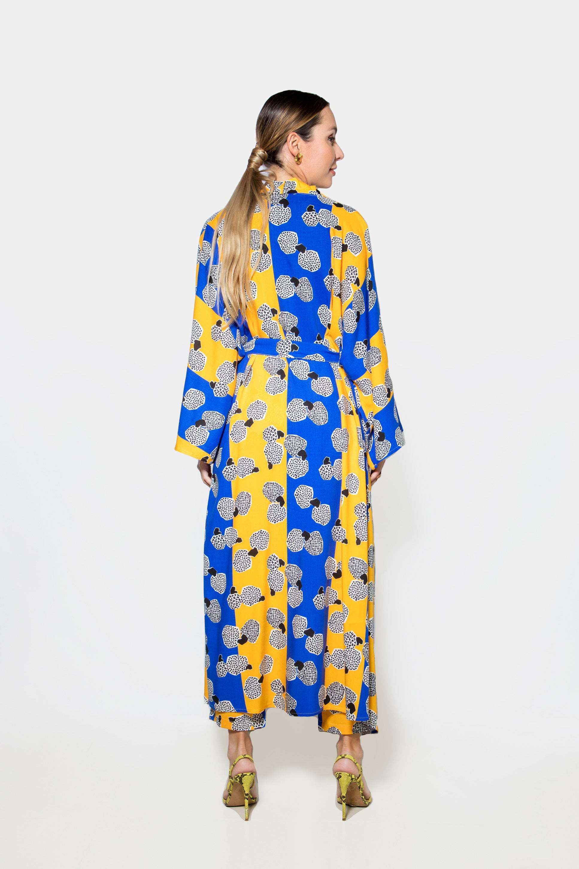 Yellow Blue Patterned Kimono Set-Desert Port-Kaftan