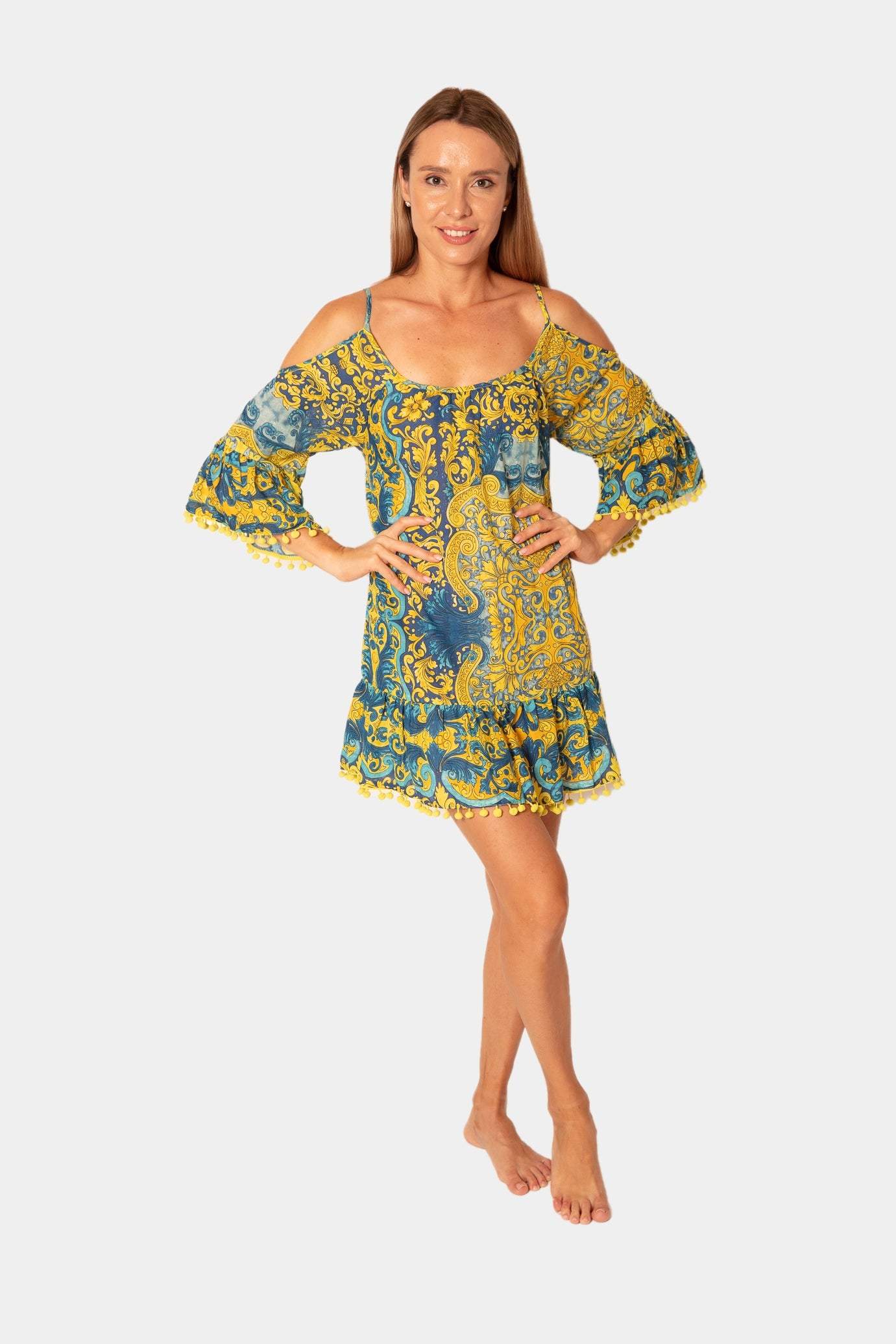 Patterned Pom Pom Dress desert port