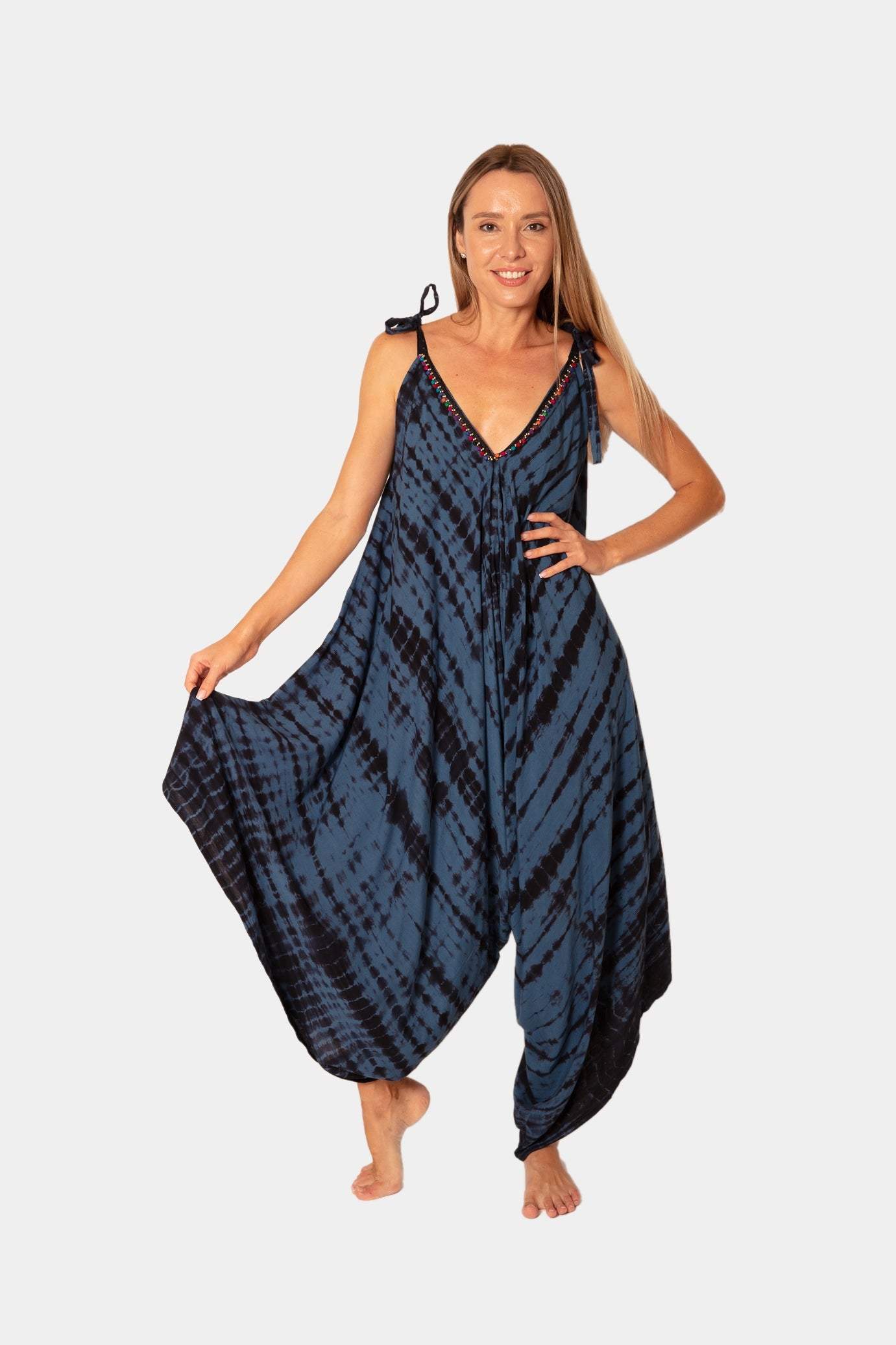 TIE-DYE PRINT DROP-CROTCH JUMPSUITS desert port