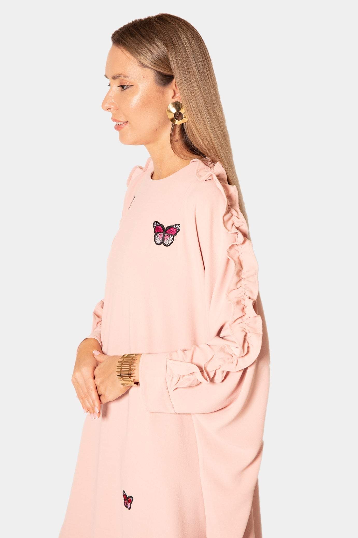 Kaftan Dress with Butterfly Embroidery Desert Port