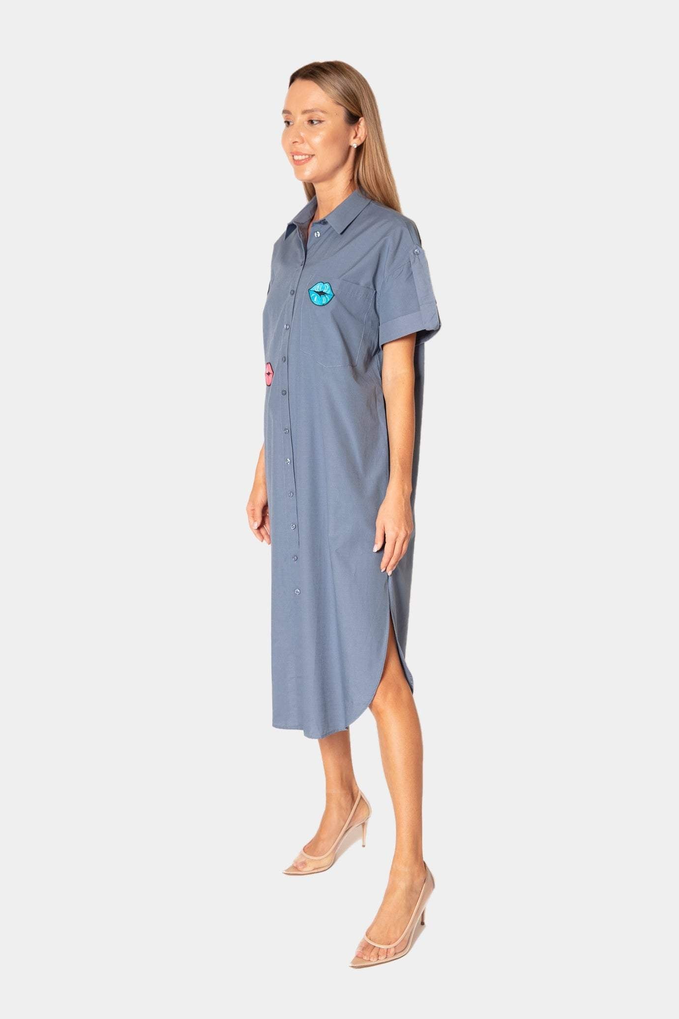 Shirt Dress with Lips Embroidery desert port