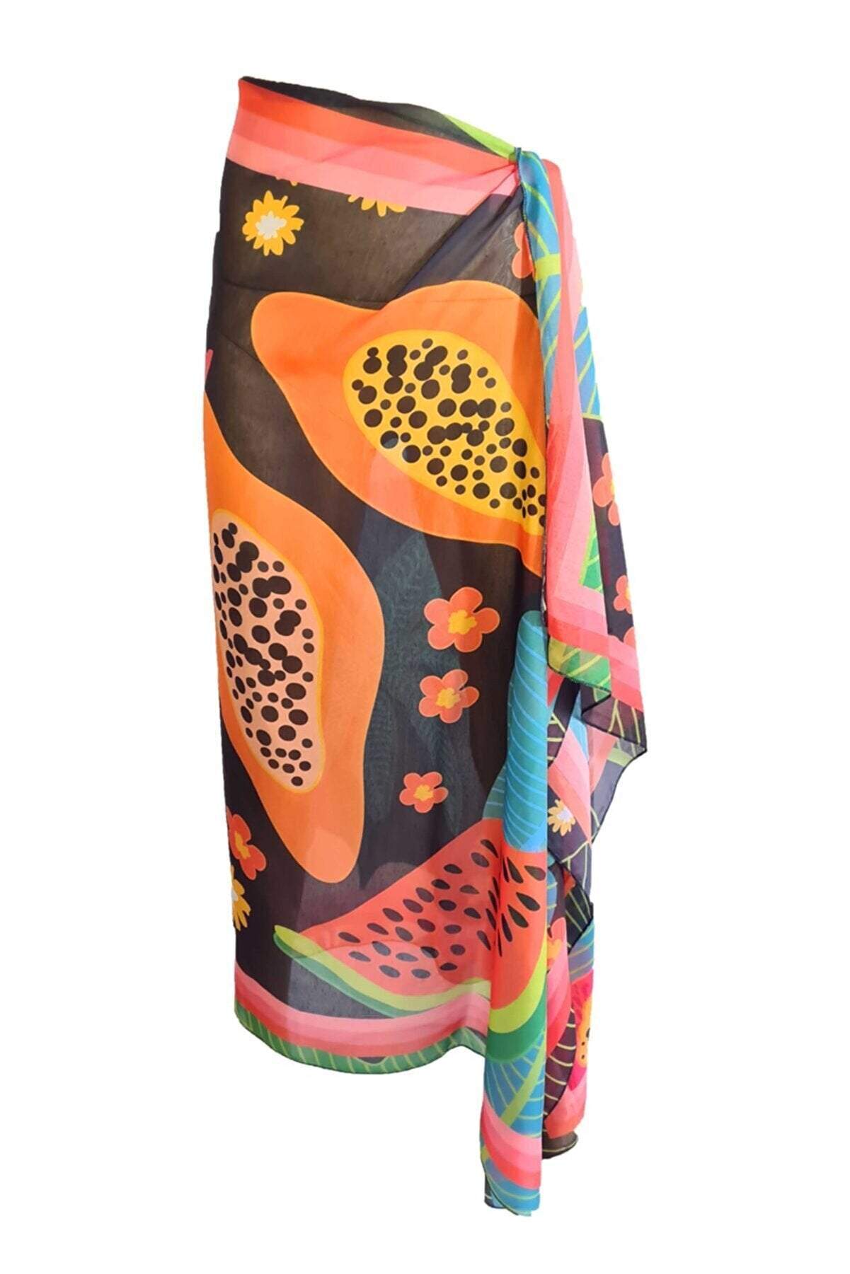 Orange Mango Patterned Cover-up Pareo-Desert Port-women swimming suit