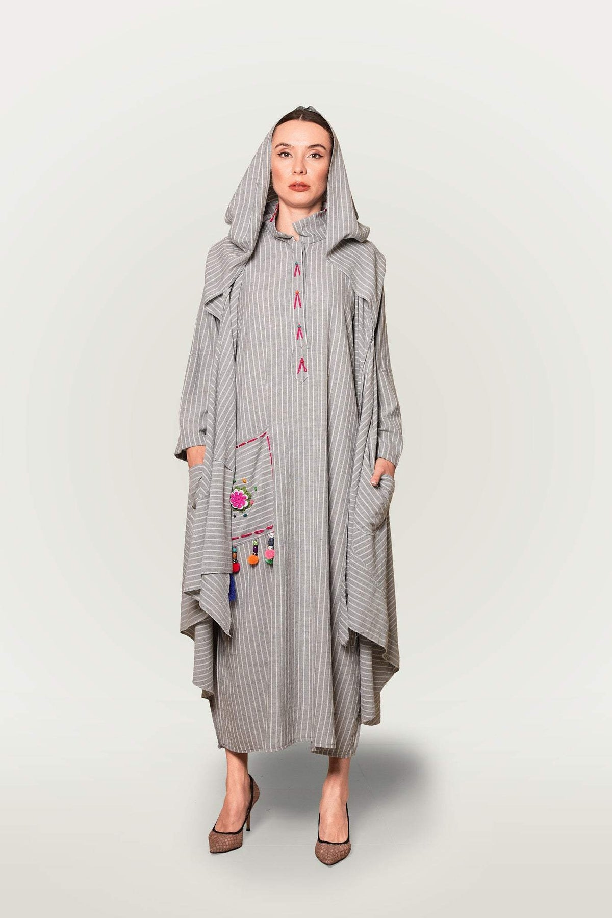 Fashioness Line Moroccan Hooded Asymmetrical Kaftan-Desert Port-Kaftan