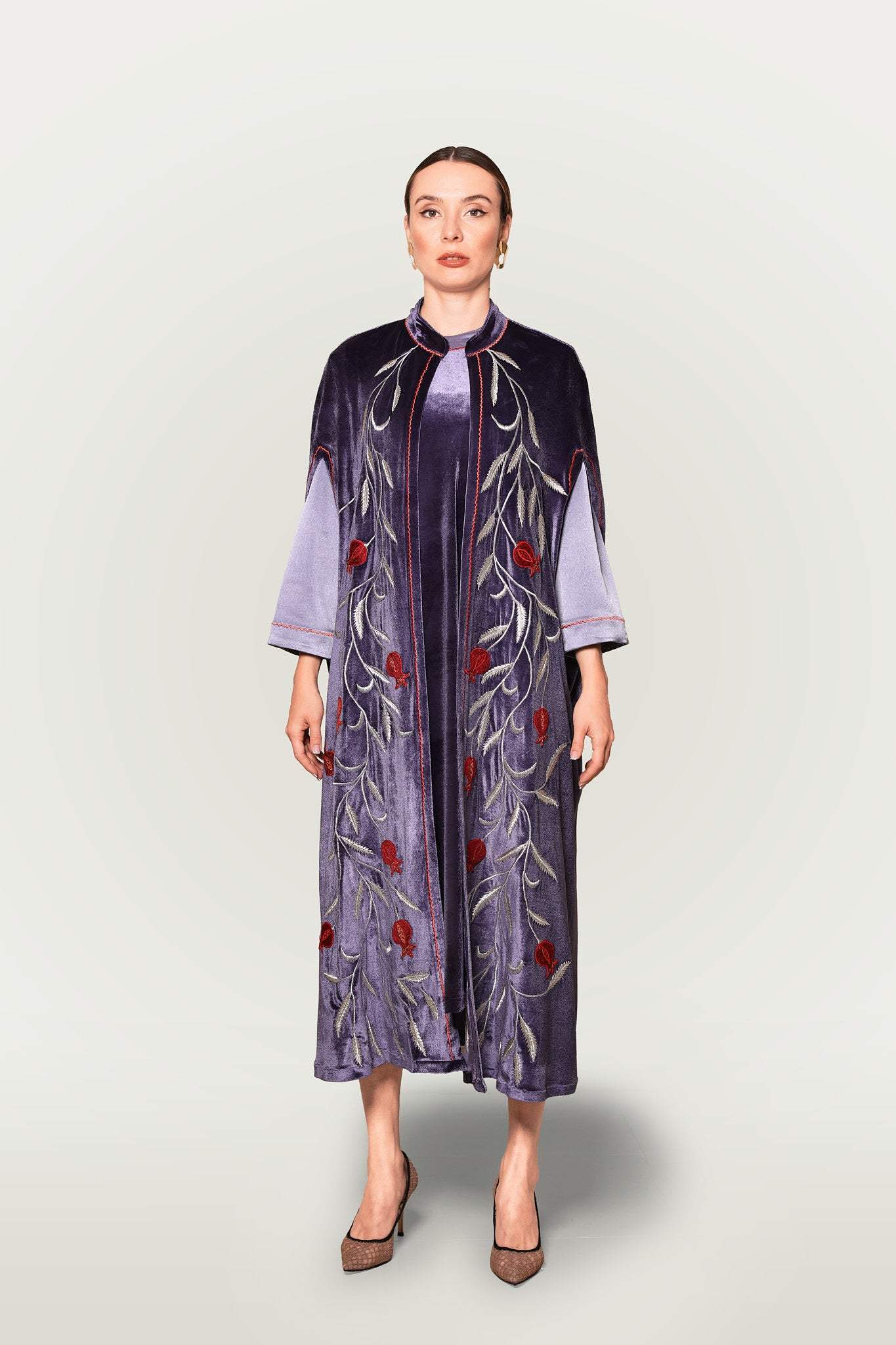 Fashioness Line Velvet Modern Abaya Set-Desert Port-Abaya
