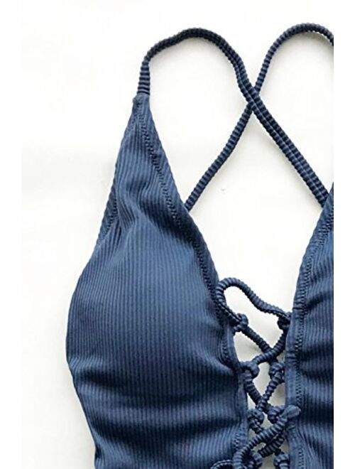 V-Neck Lace Up Solid Color One Piece Swimsuit-Desert Port-women swimming suit